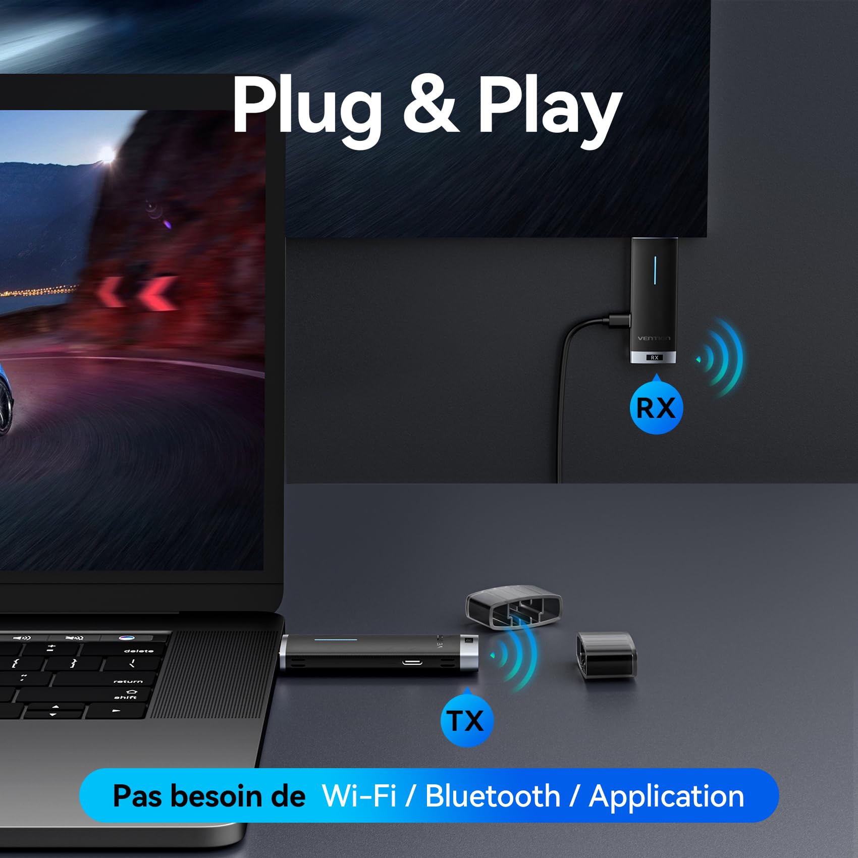 VENTION HDMI sans Fil 40M, Transmetteur HDMI sans Fil 5G 1080P, Émetteur Récepteur Transmission Audio Vidéo Compatible PC, Appareil Photo, Projecteur TV sans Fil, Universel