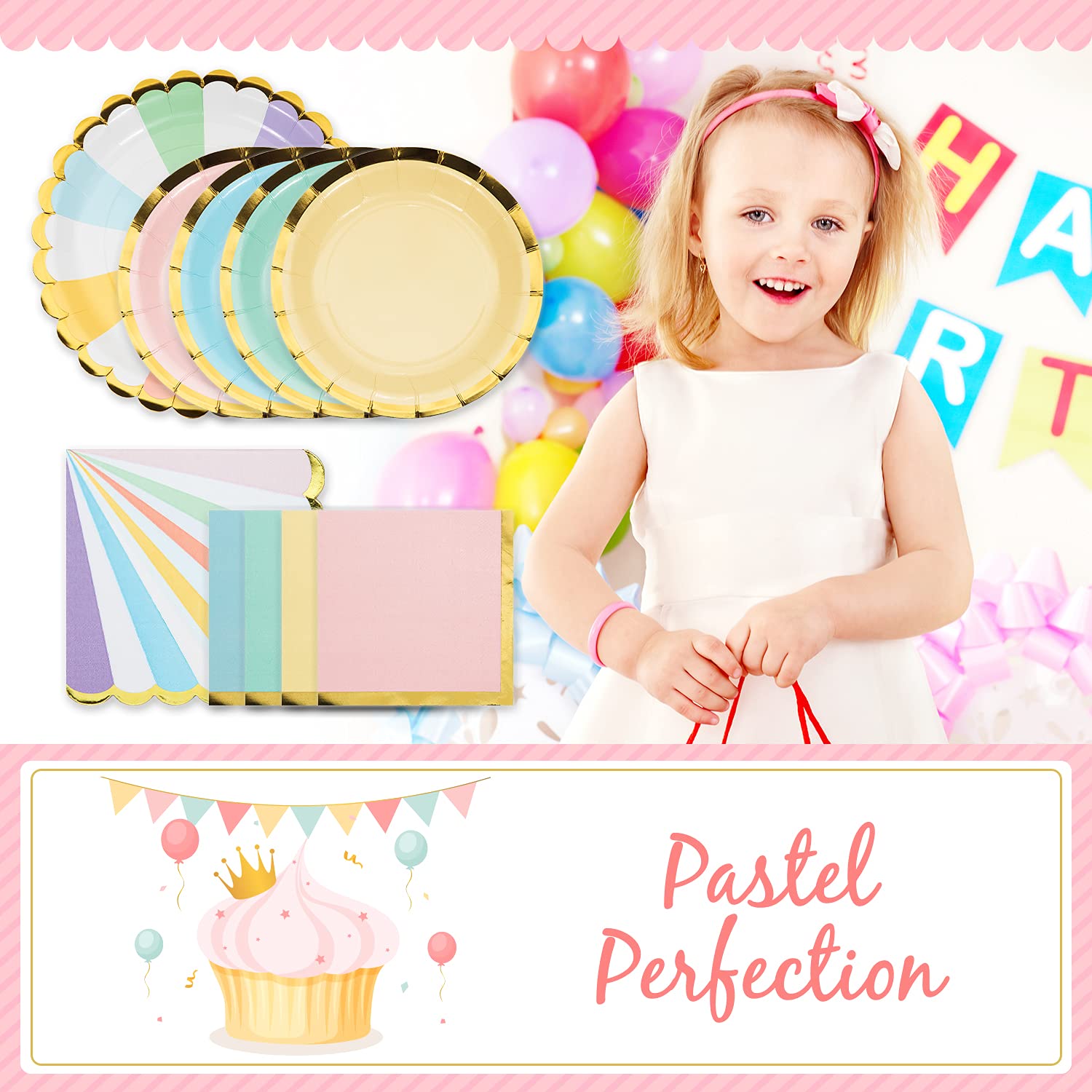 Creative Converting - Vajilla de fiesta de celebraciones pastel | platos, servilletas, colgantes, decoraciones de cumpleaños, suministros de baby shower, decoración de boda