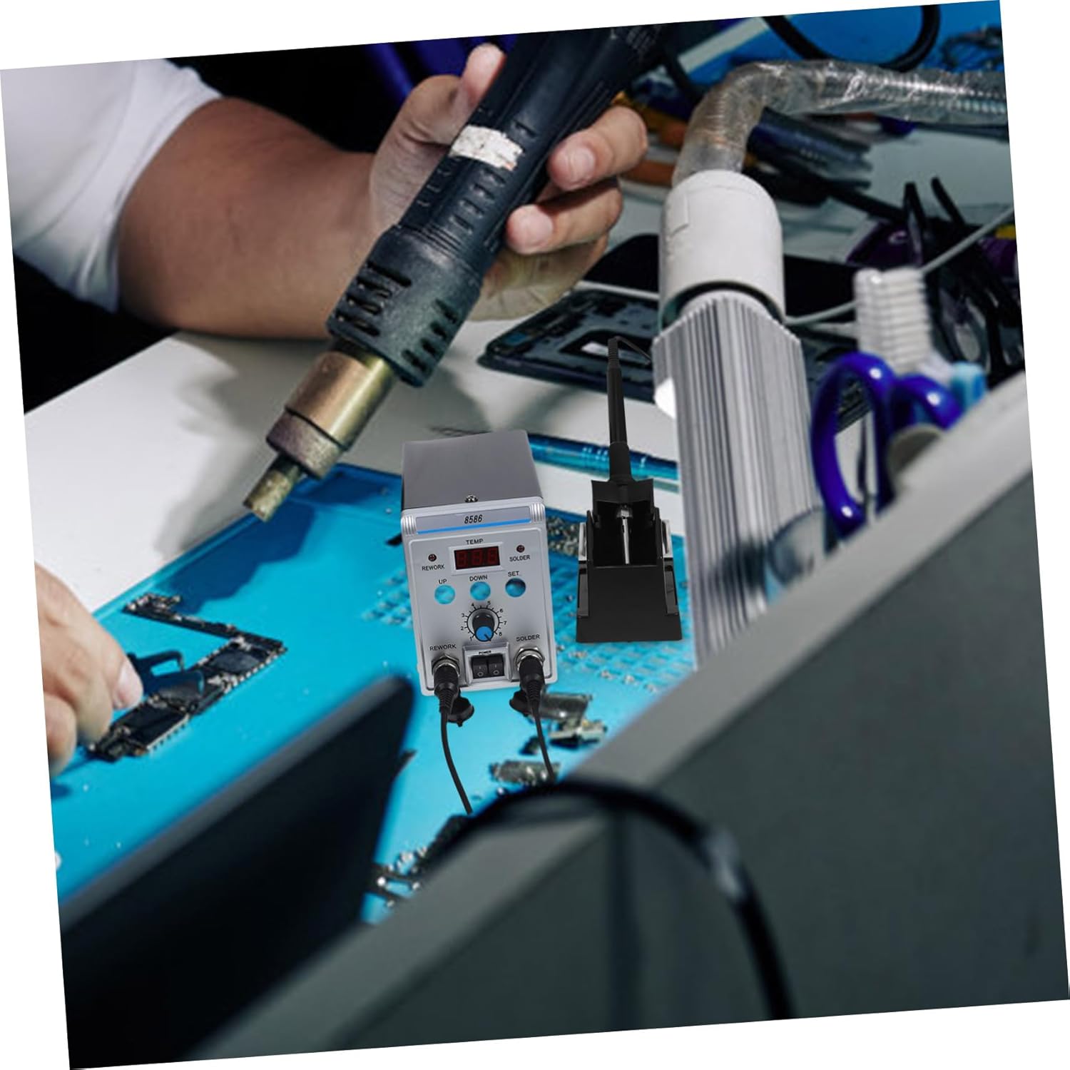 jojofuny 1Set Digital Hot Air Soldering Station Kit Temperature Control High Power Soldering for Efficient Repairs Versatile Hot Air Rework Tools