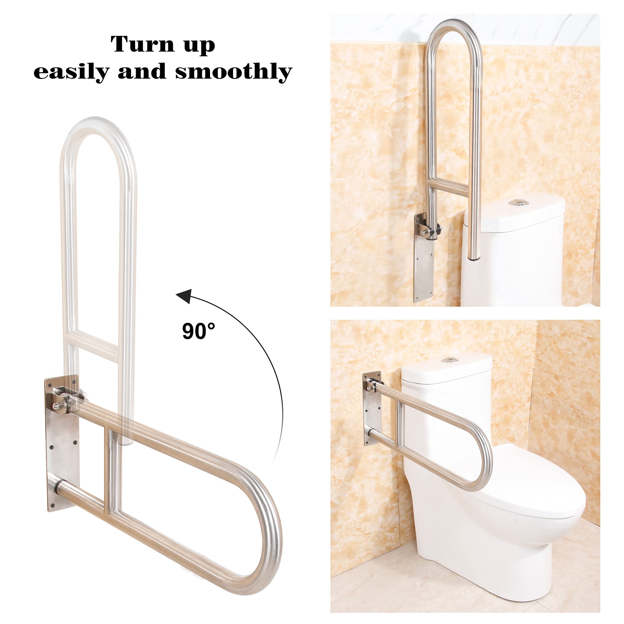 Toilet Support Rail 23.4X 28 Inch, ZUEXT Anti-Slip Black Handicap Grab Bar For Bathroom, Stainless Steel Knurled Safety Handrails With Leg For Elderly Disabled Pregnant-1.25?Tube - View #8