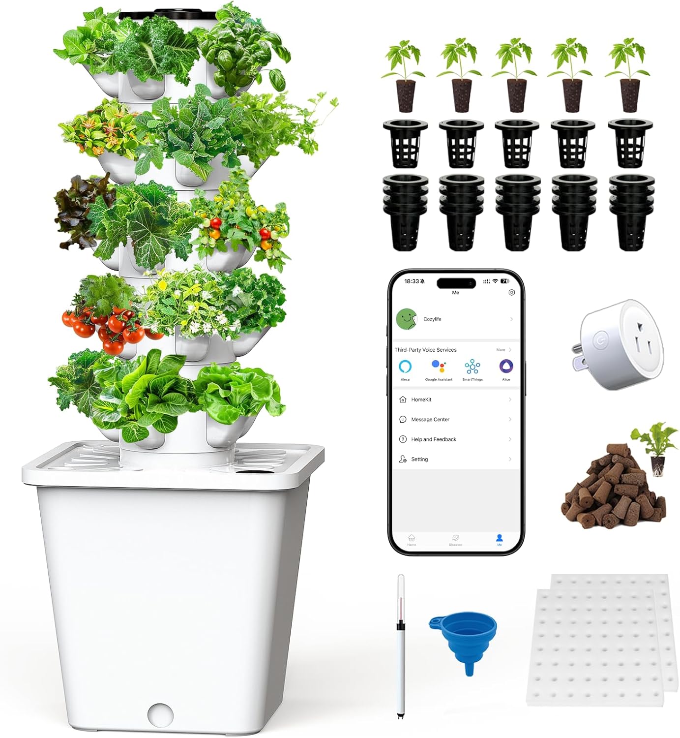 Sjzx Hydroponic Growing System, 8L Large Capacity, 25 Pods, APP & WiFi Controlled, Smart Water Pump and Automatic Timer, Outdoor Hydroponic Germination Kit for Beginner