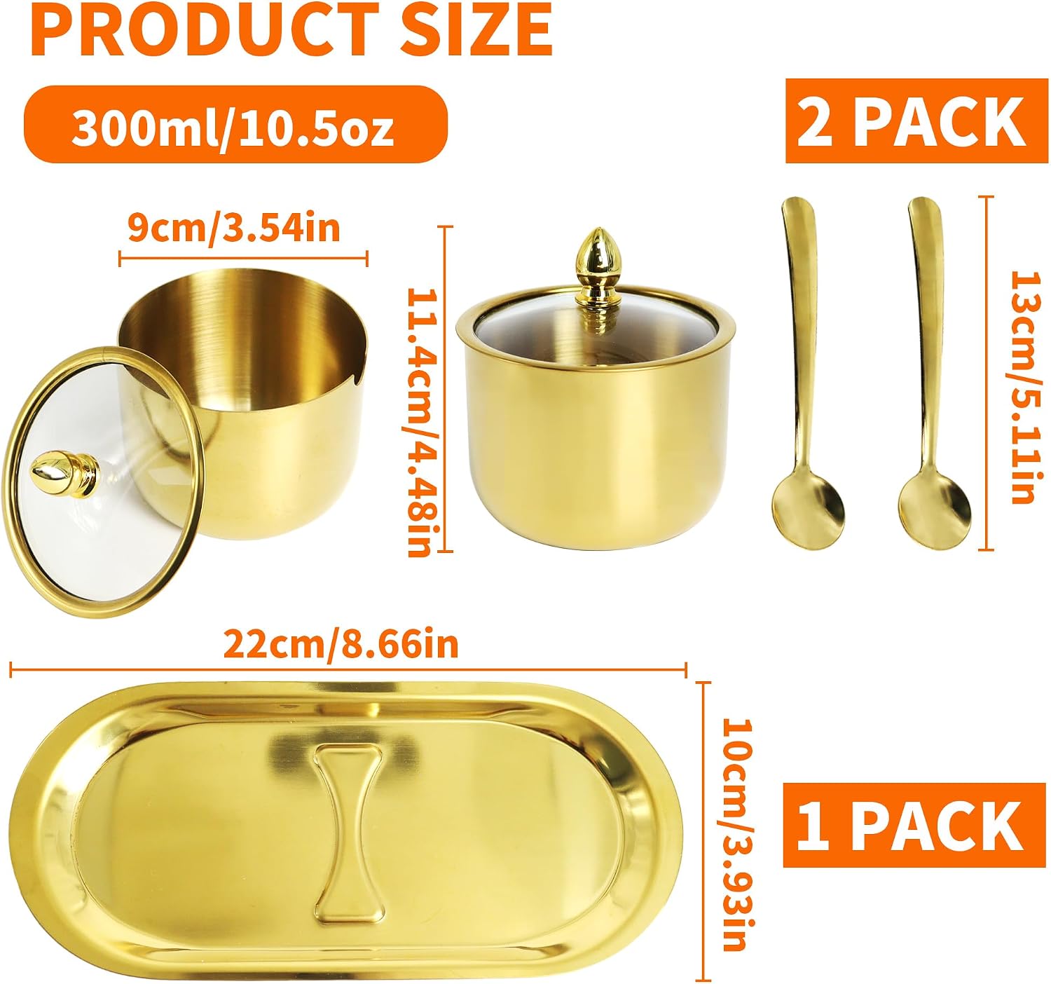 2 PCS Gold Sugar Bowl with Lid Spoon, Small Sugar Container for Coffee Bar