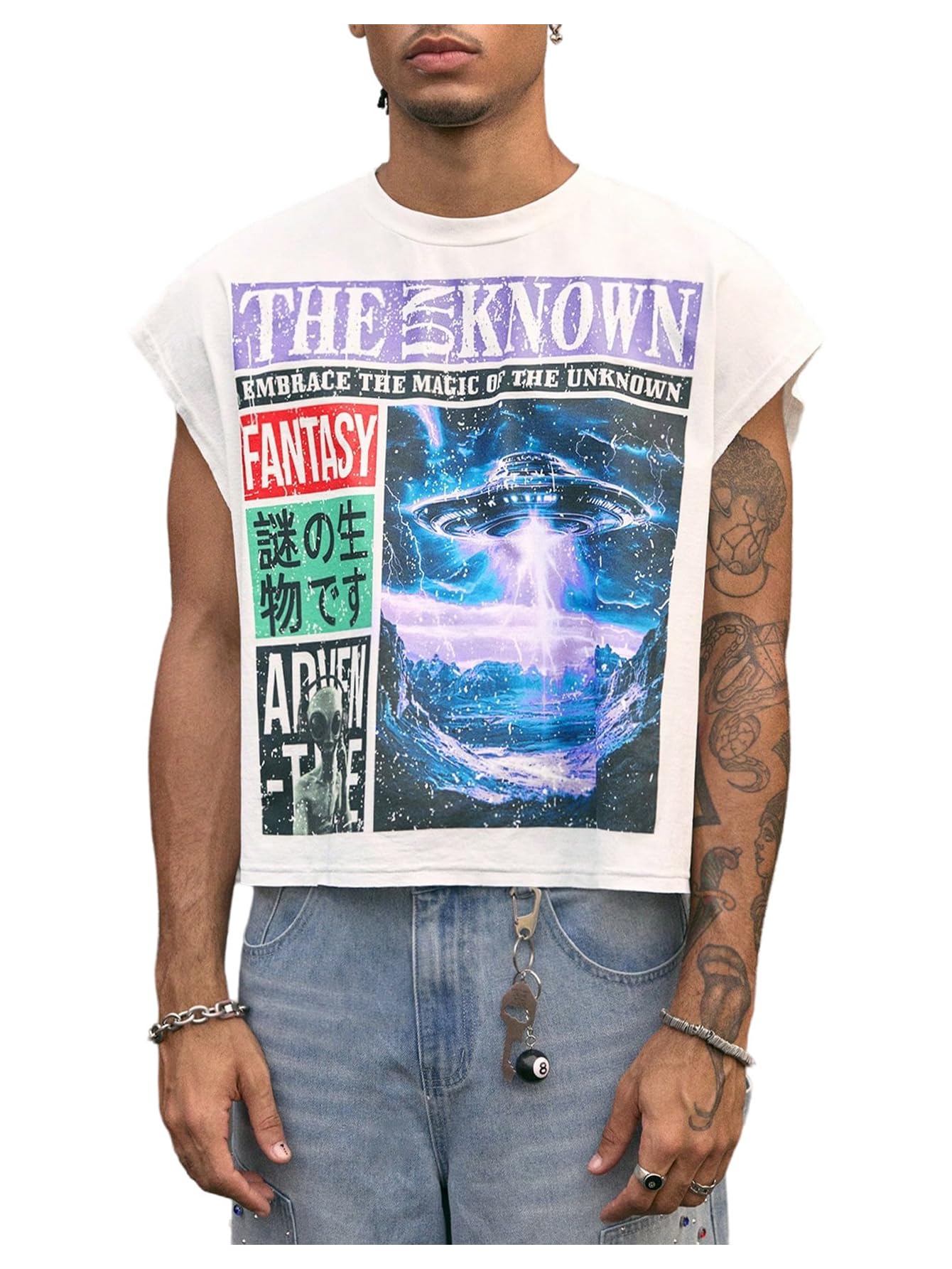 GORGLITTER Men's Sleeveless Cropped Shirt Crewneck Boxy Crop Top Streetwear