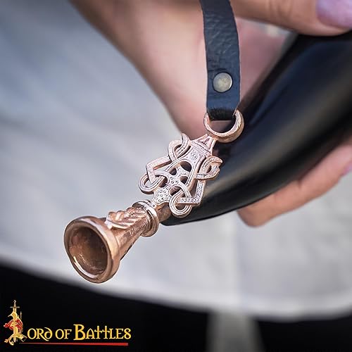 Miniatura 4 de Lord of Battles Viking cuerno soplador genuino Gjallarhorn medieval con boquilla de bronce fundido de cera perdida intrincada
