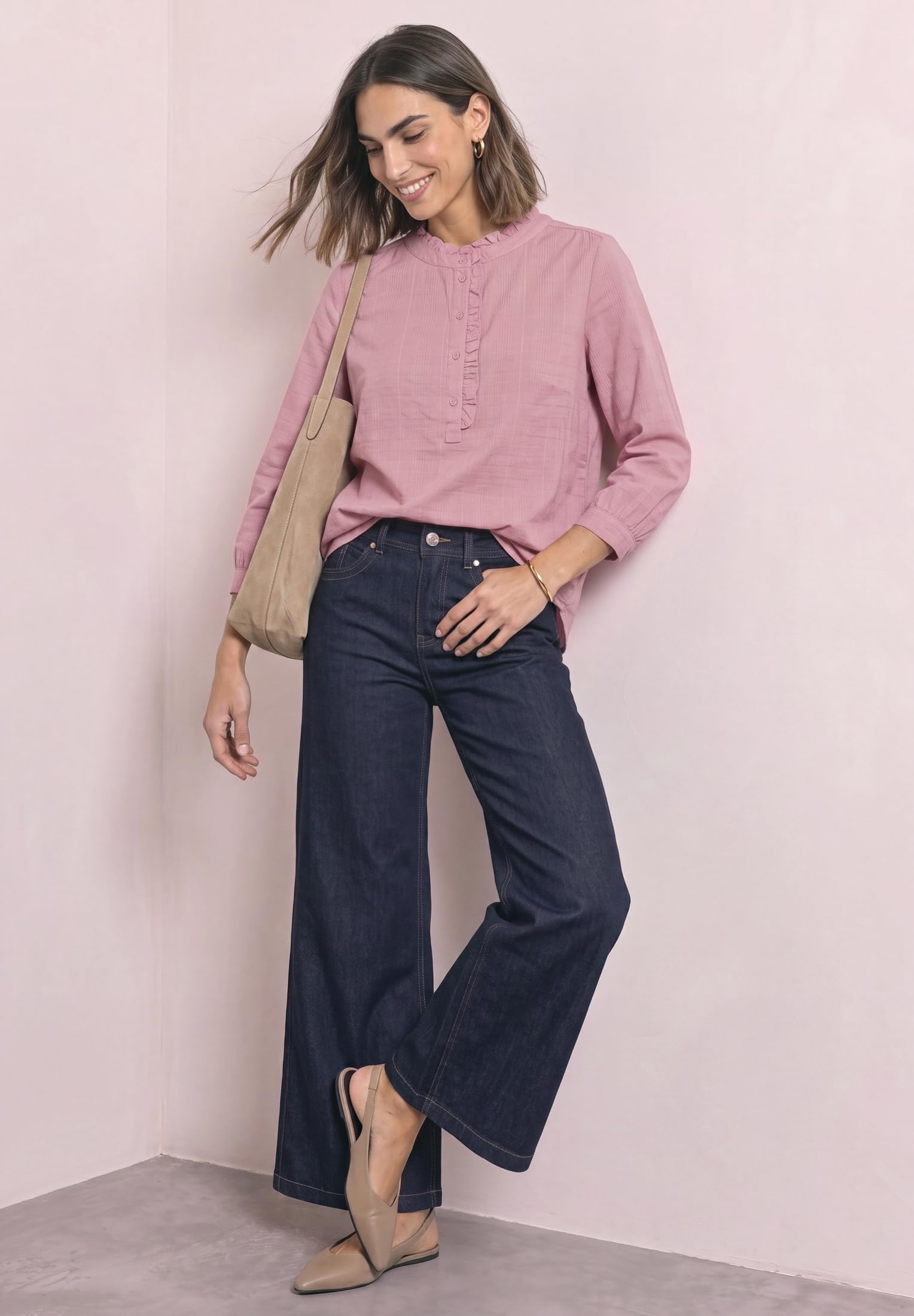 Street One Damen Langarm Cordbluse mit Rüschendetails