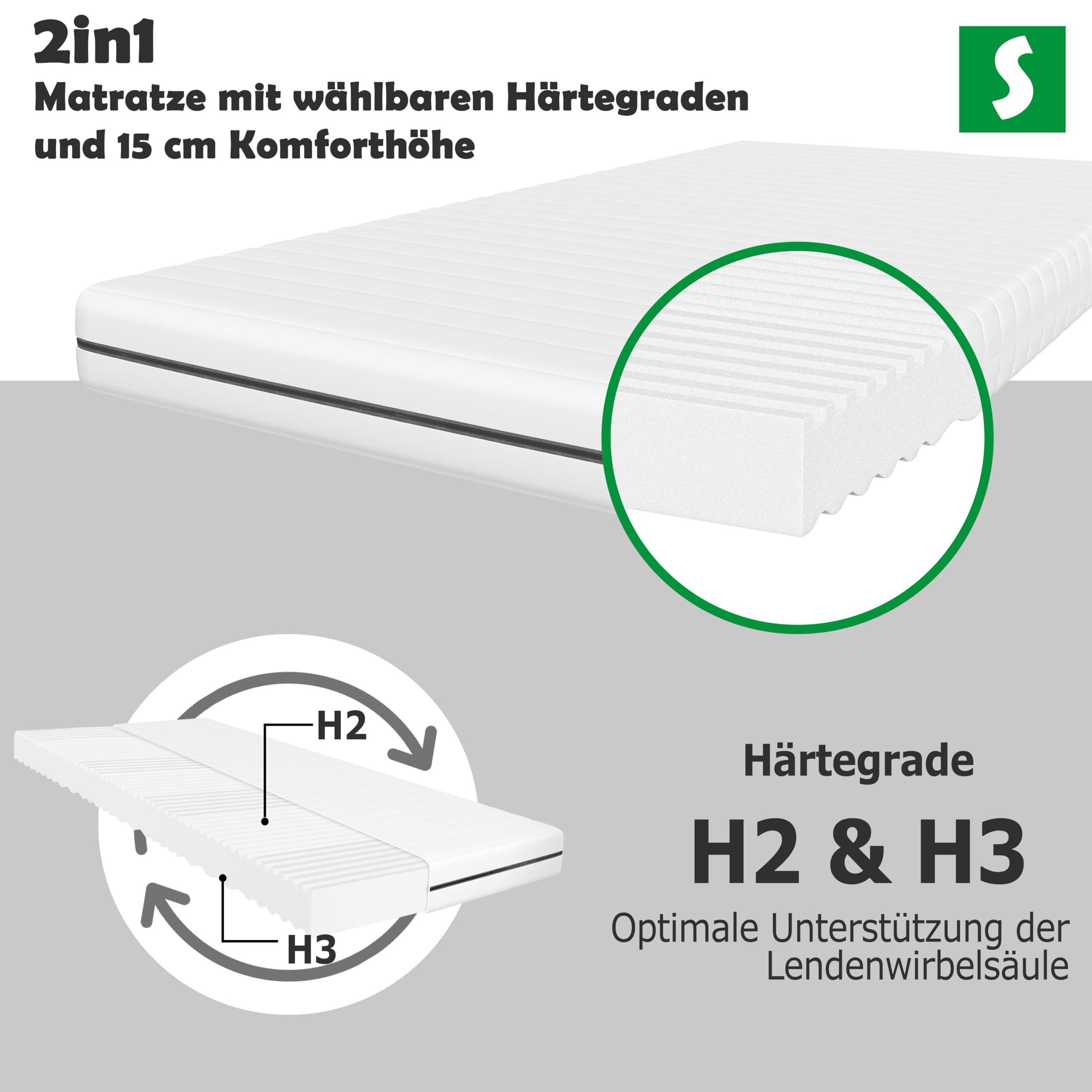 Träumegut24 HydroCell 7 Zonen 16cm Matratze Härtegrad Wählbar H2 H3 H4 Ergonomische Kaltschaummatratze Oekotex Zertifiziert Rollmatratze H4 180x200 1039591498