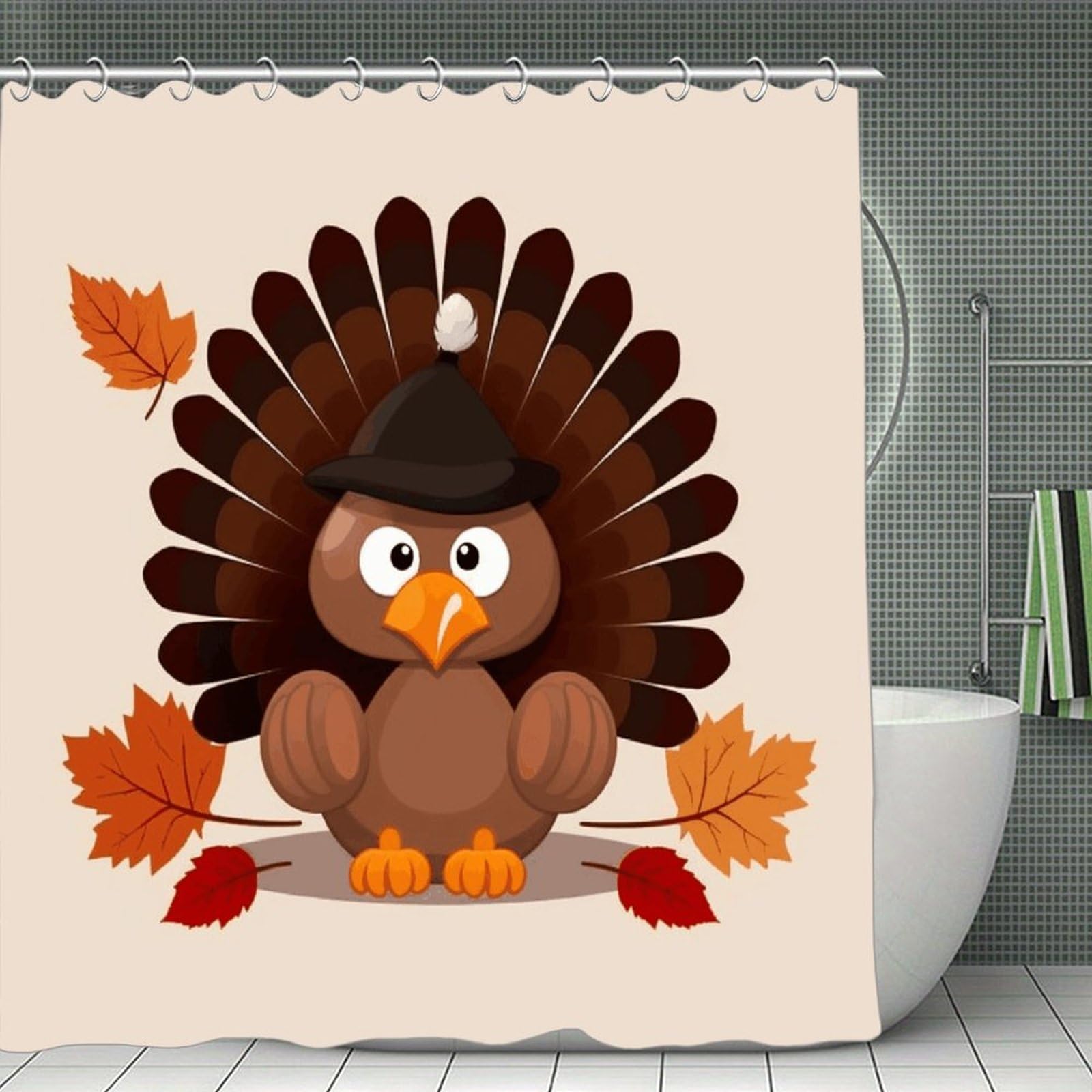VstaDank Maple Leaf Dark Brown Turkey Shower Curtain Waterproof Bathroom Curtain with Hooks Luxury Weighted Bath Curtains for Bathtubs Showers Room Dividers Decorative Shower Curtains 71x71 in