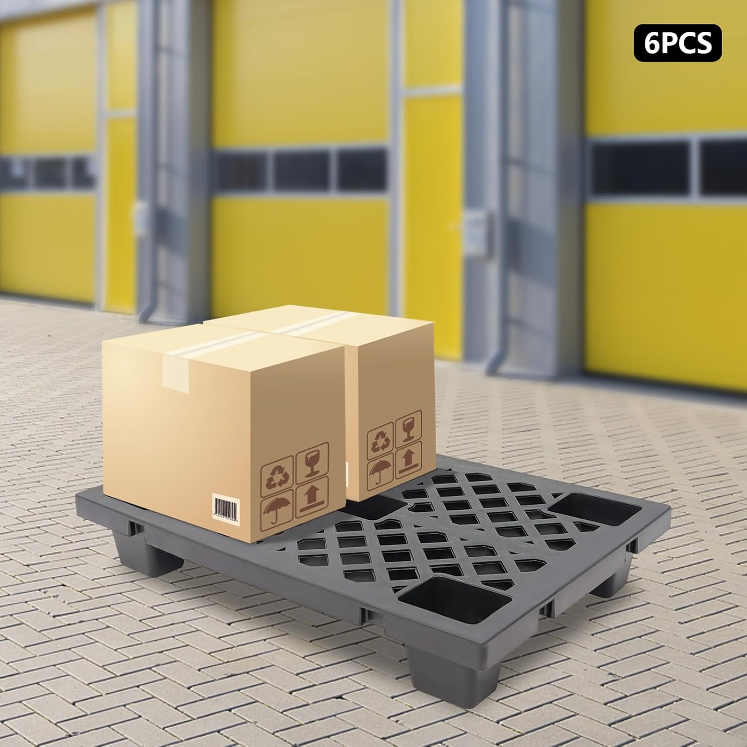 Bacocoo 6 Pcs Plastic Pallets, Lightweight Waterproof Floor Pallet, Interlocking Storage Pad with Breathable Grids, Applicable to Indoor and Outdoor, Garages, Kitchen and Basement. (Black)