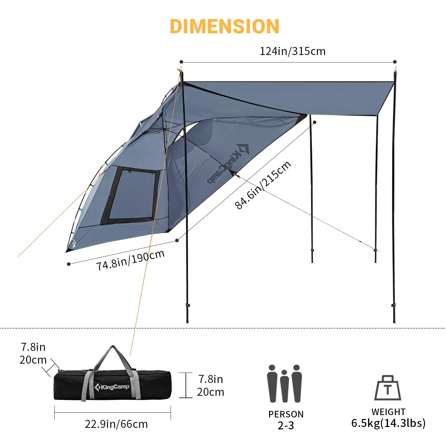 KingCamp Awning Shelter SUV Tent Auto Canopy Portable Camper Trailer