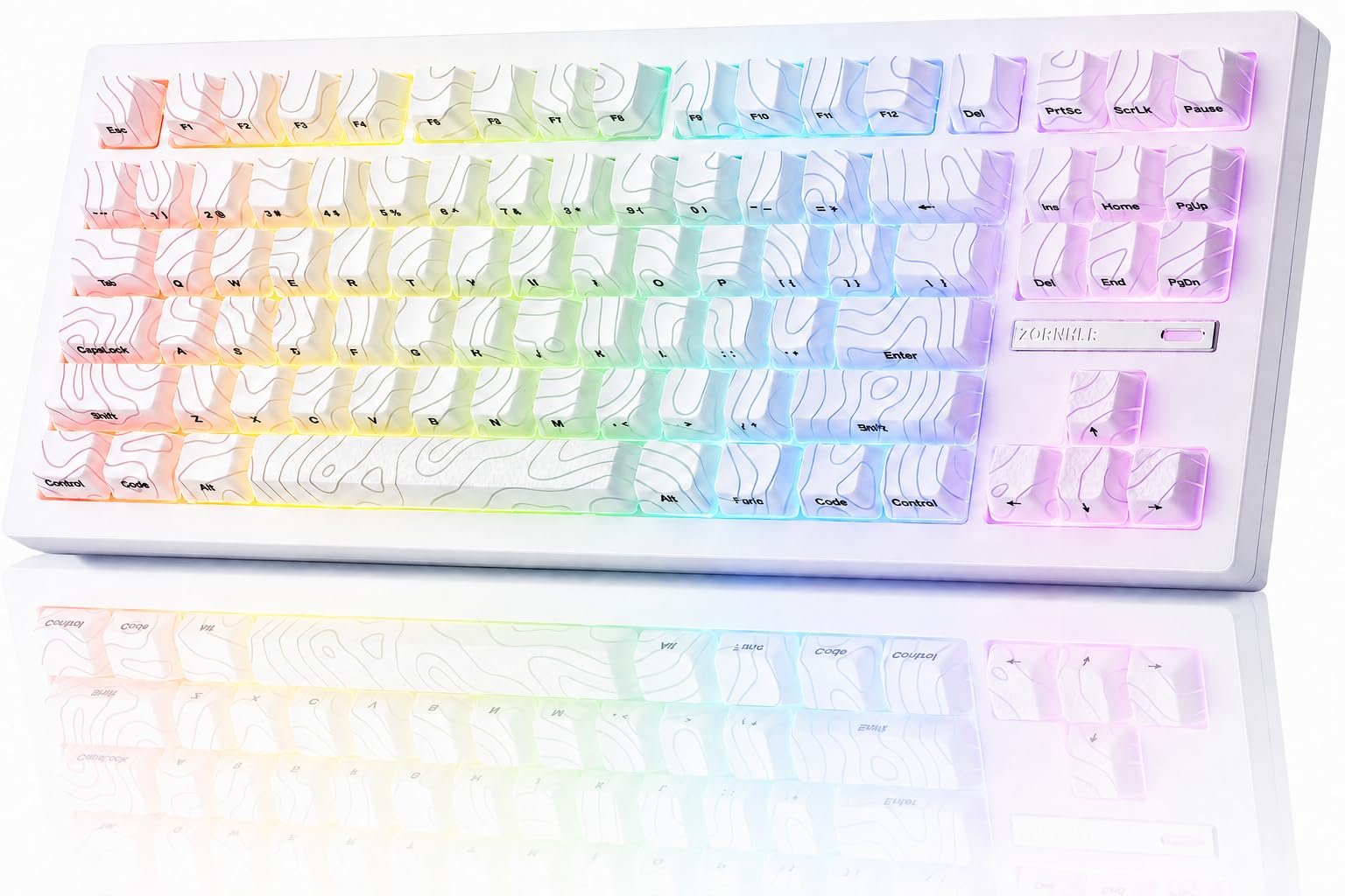 ZORNHER ZH870 Wireless Gaming Mechanical Keyboard,80% White Custom Creamy Sound Keyboard with Lighted Up White Topographic Keycaps,Creamy Sounding Linear Switches,Hot-Swappable,RGB Backlit