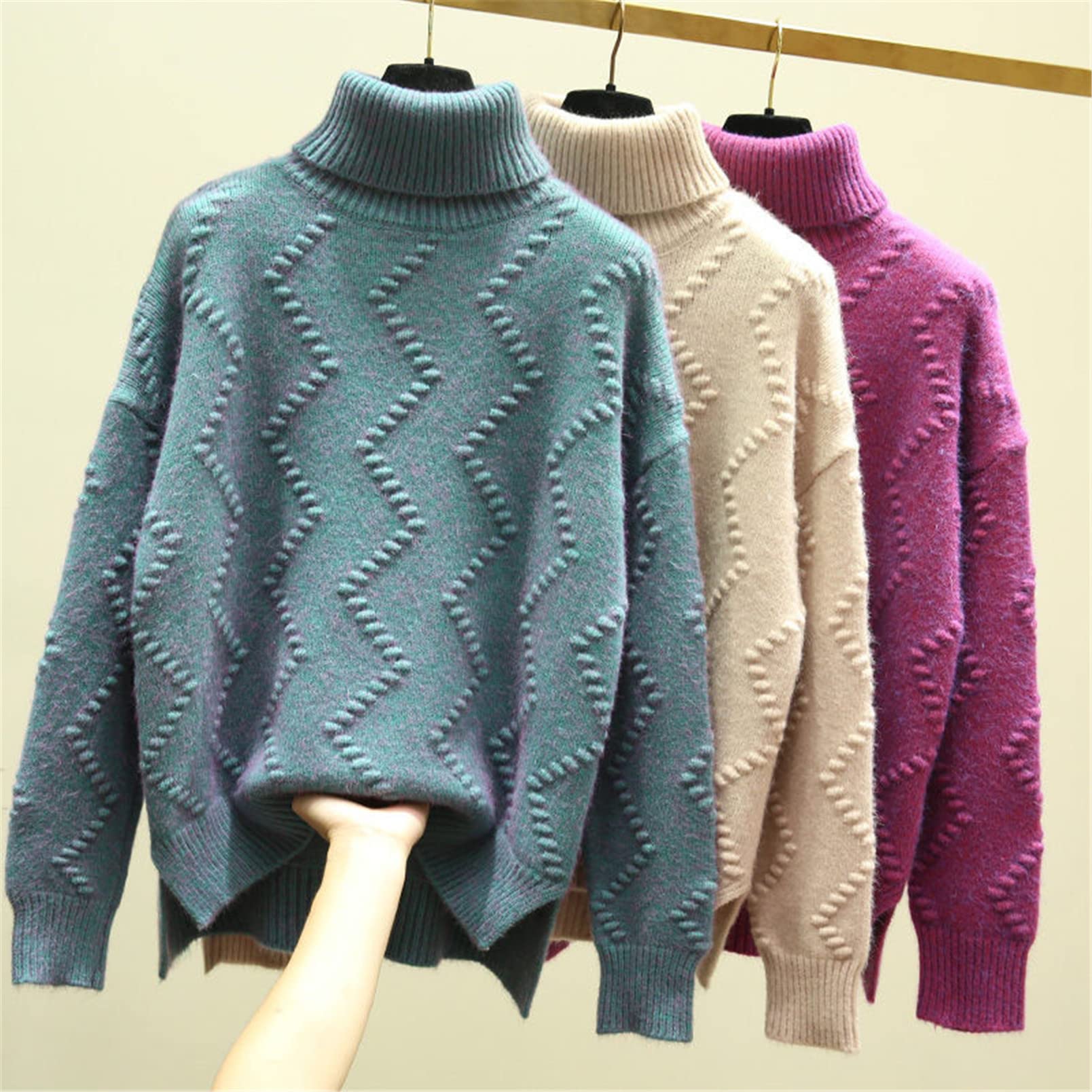 Maglione a collo alto da donna Autunno e Inverno Corto Lungo Allentato Imbottito Pullover
