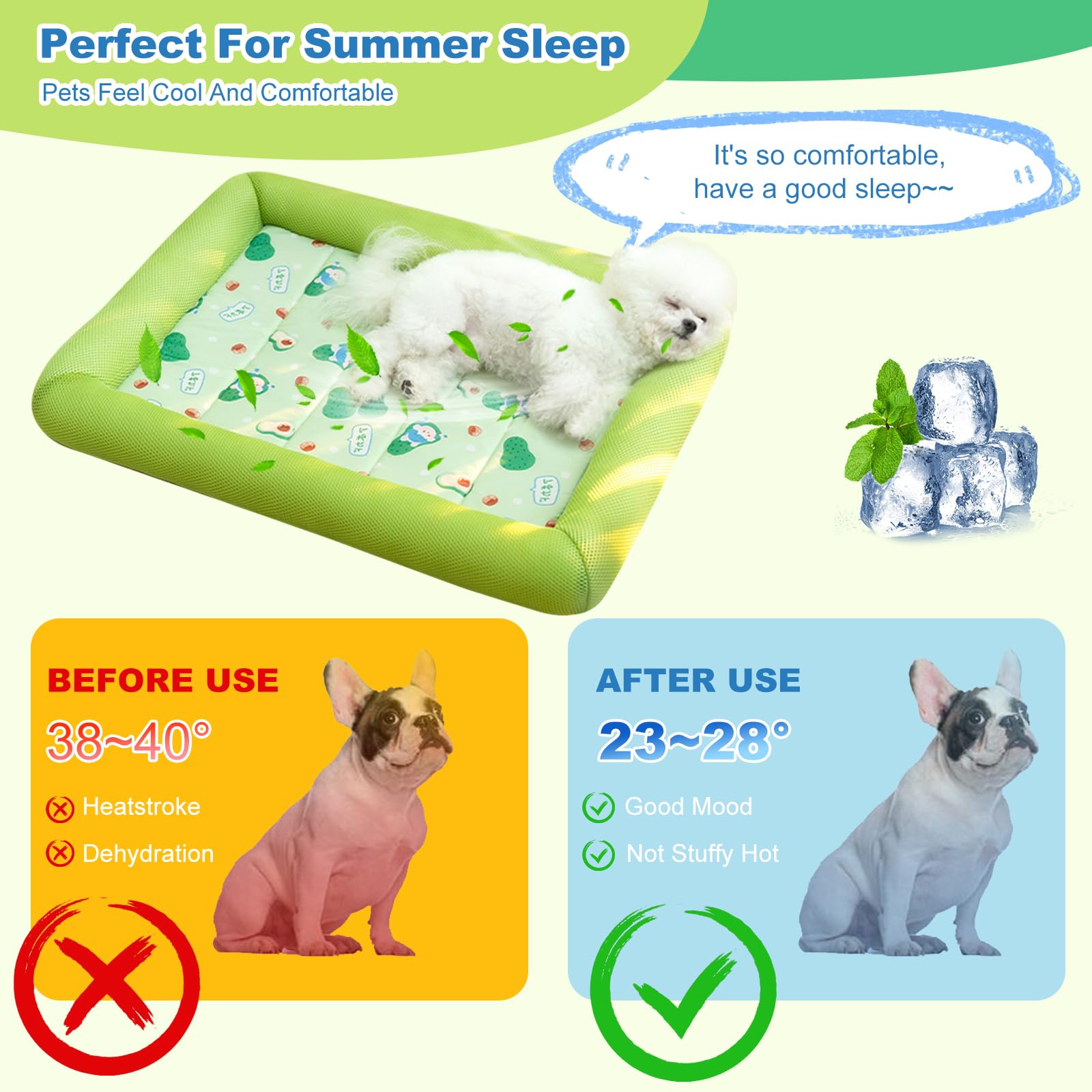 PETCUTE Cuccia per Cani Estiva,Traspirante Tappetino Raffreddamento per Cani con Fondo Antiscivolo,Tappetino Rinfrescante per Cani di Piccola, Media Taglia,Facile da Pulire