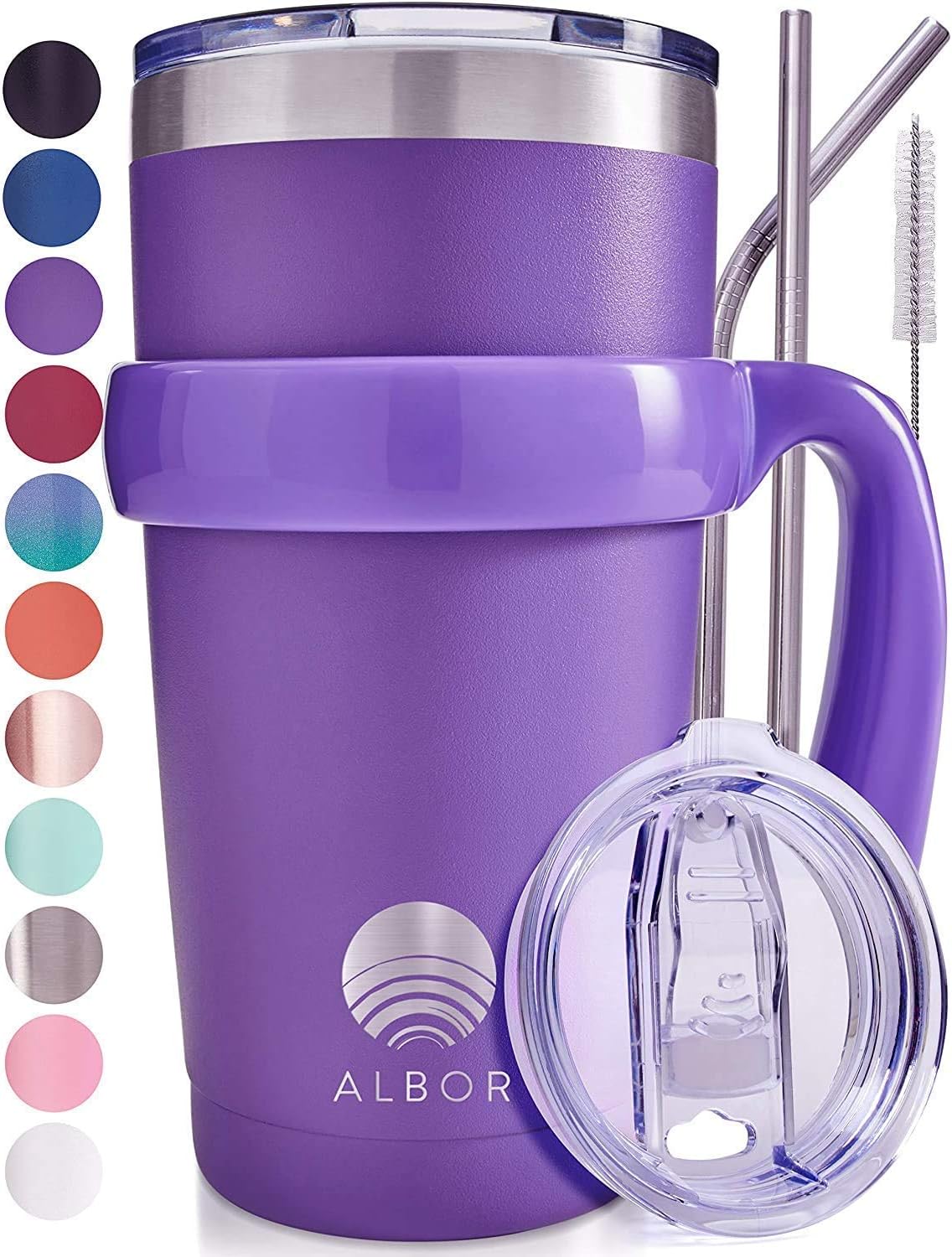Super Cheap 🛒 ALBOR Triple Insulated Stainless Steel Tumbler 20 oz Purple Coffee Travel Mug With Handle