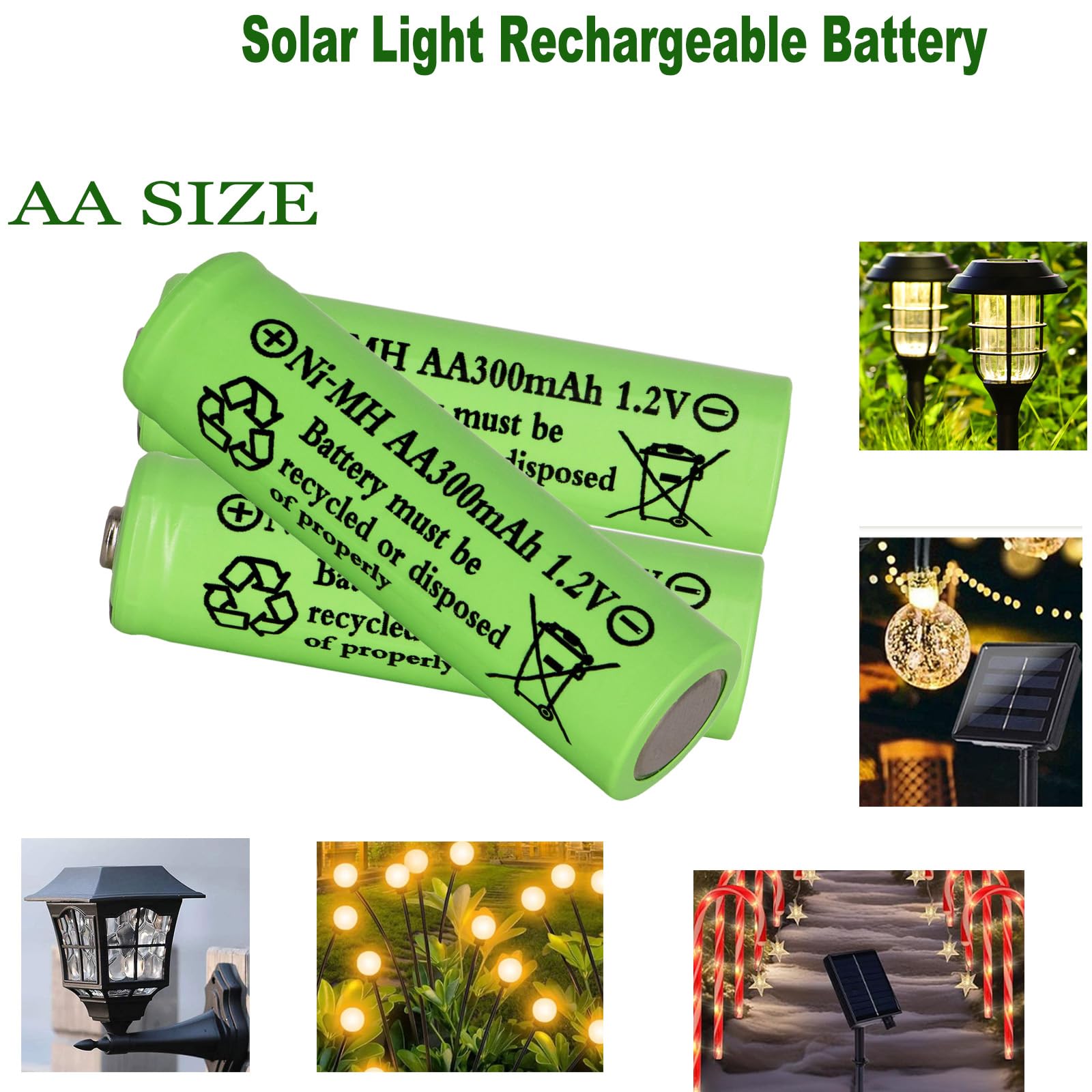 16 Packungen Solarleuchten Batterien AA 300 mAh 1,2 V Ni-MH wiederaufladbare Doppel-A-Akku für Außen-Solarleuchten, Lichterketten, Wegeleuchten