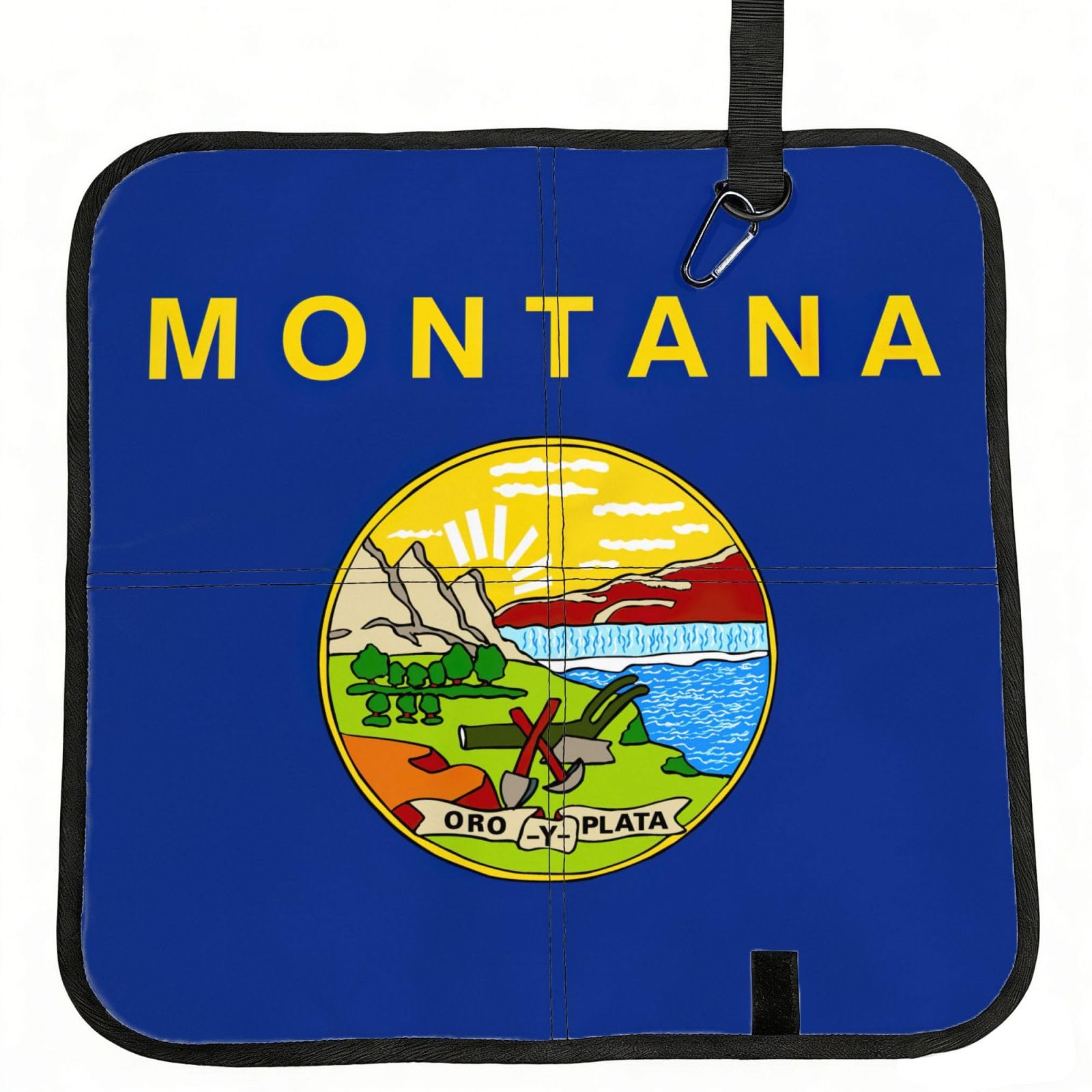 DIEzig Montana State Flag Printed Compact Foldable Sitting Pad Oxford Base, Portable Cushion for Fishing Sports Events