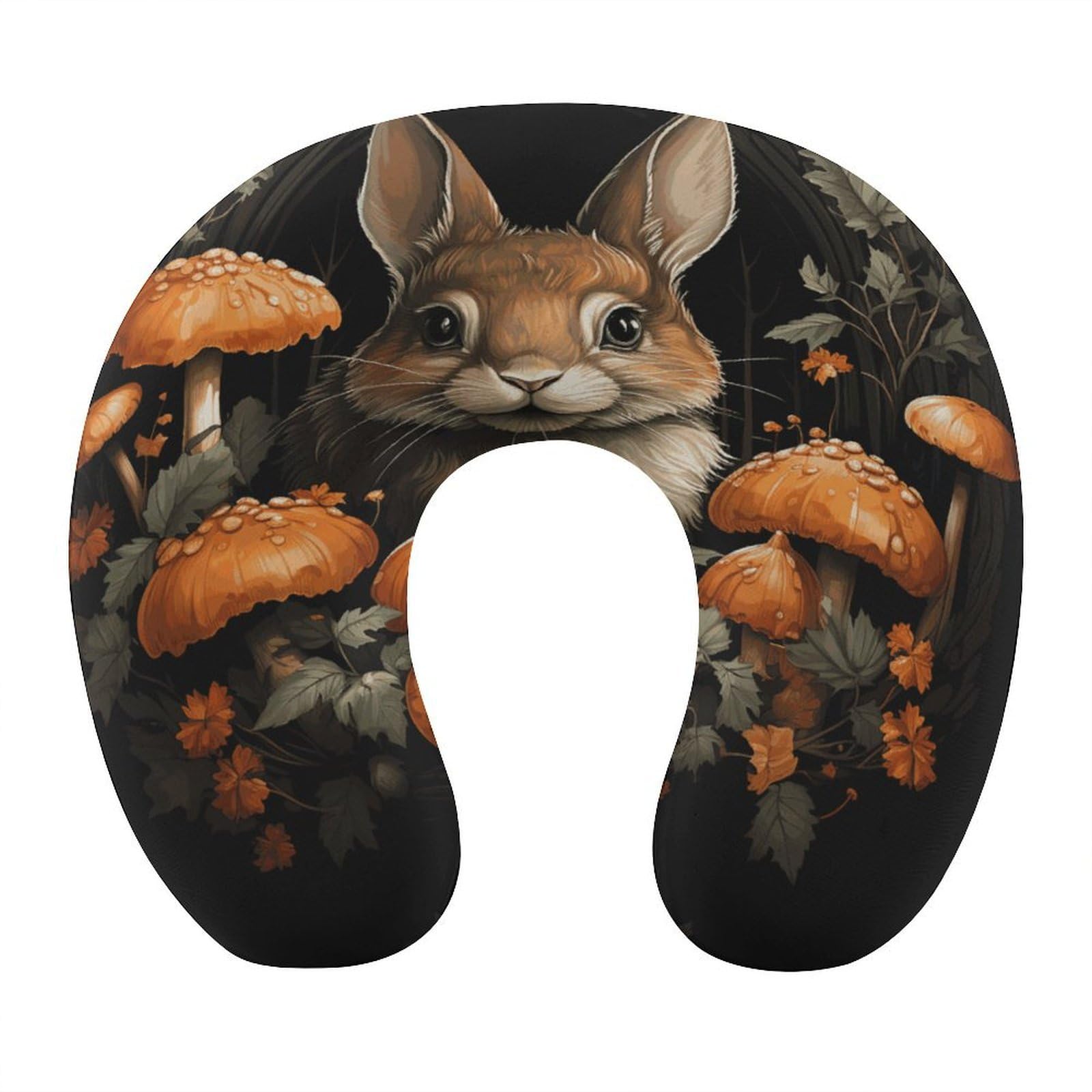 VstaDank Rabbit with Mushrooms Neck Pillow Soft Comfortable Travel U Shaped Pillows Portable Pillows for Shoulder Memory Foam Head Support Pillow for Airplane Car Home Office