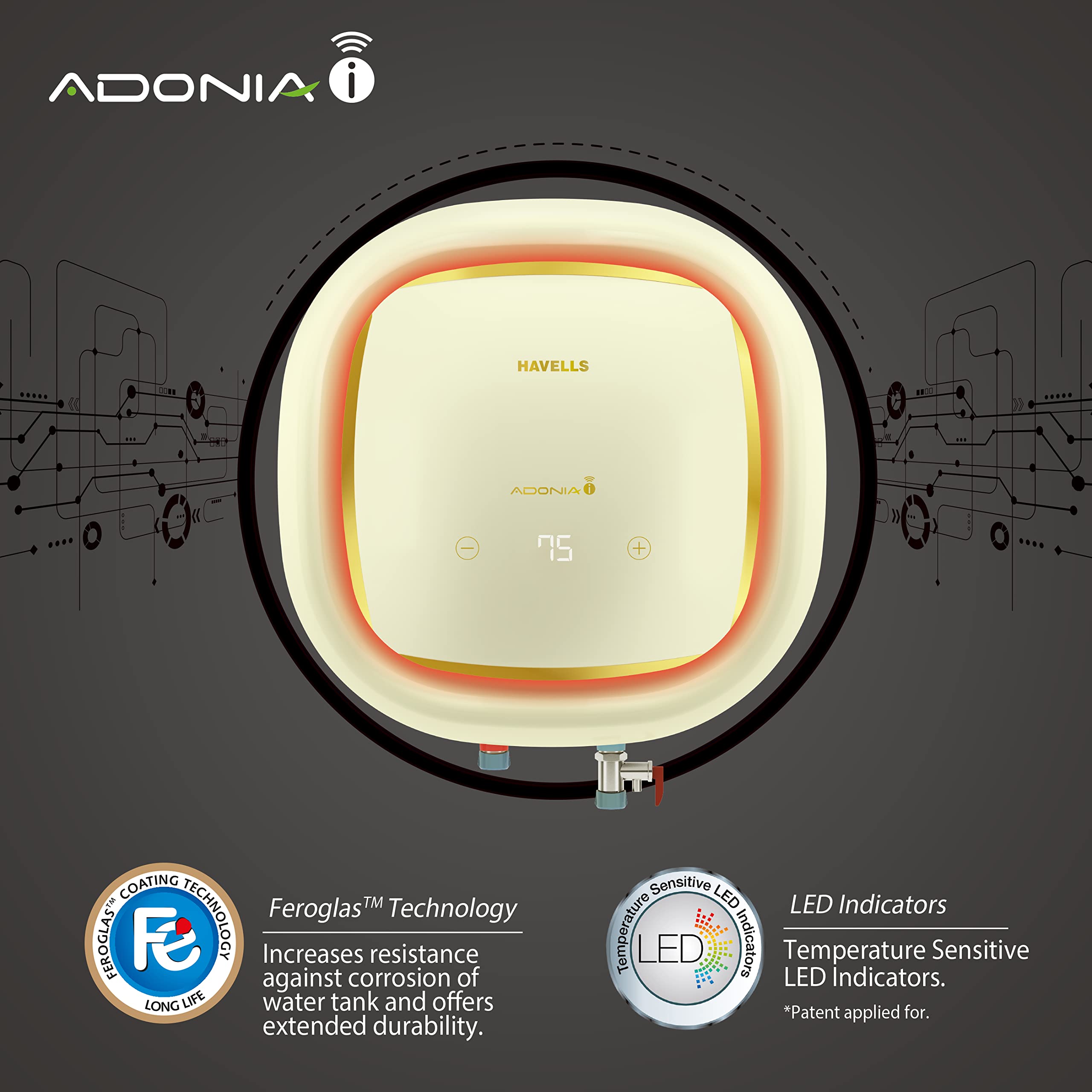 Buy Havells Adonia i 15 Litre Smart Storage Water Heater with Alexa u0026  Google Assistant enabled, IoT and iOS with mobile phones, wifi enabled and  remote controlled (Ivory) Online at Low Prices