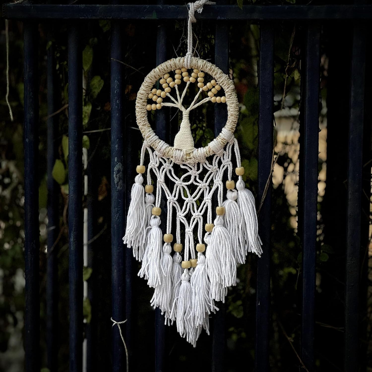 Tree of Life Dream Catcher, Hand Woven Macrame Wall Hanging, Wooden Beads, Boho Decor, 14 x 40 cm