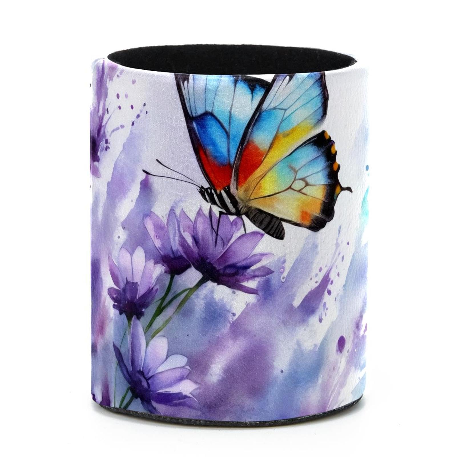 VAPOKF Round Pencil Holders for Desk, Butterfly Lavender Pen Holders Pen Pot Makeup Brushes Storage Desktop Stationery Supplies Organiser for Home Office