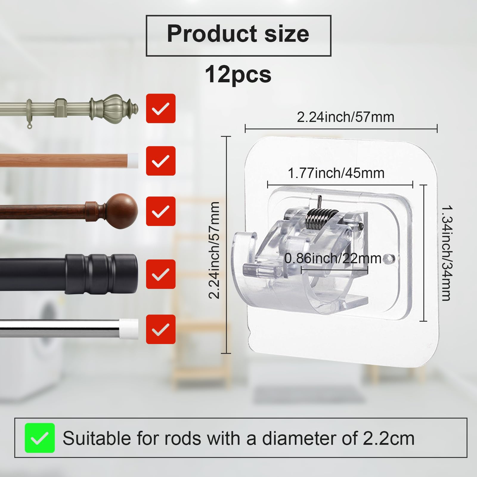 12 Ganci Per Tende Senza Fori - Supporti Adesivi Per Asta Tende, Ideali Per Bagno E Cucina - Foto 13