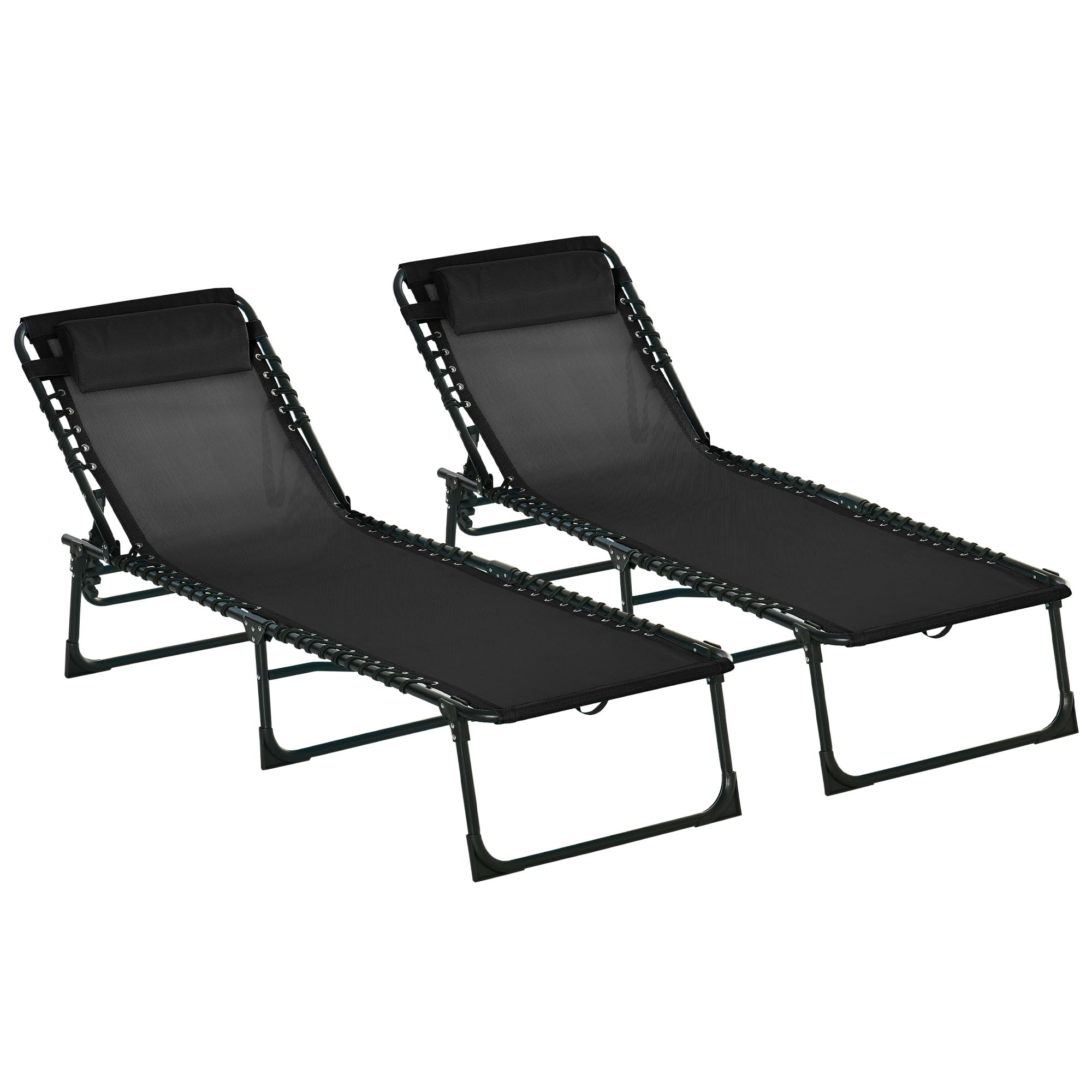 Outsunny Conjunto de 2 Tumbonas Plegables Tumbonas de Jardín Reclinables con Respaldo Ajustable en 4 Posiciones Carga 120 kg para Terraza Piscina Playa 197x58x30 cm Negro