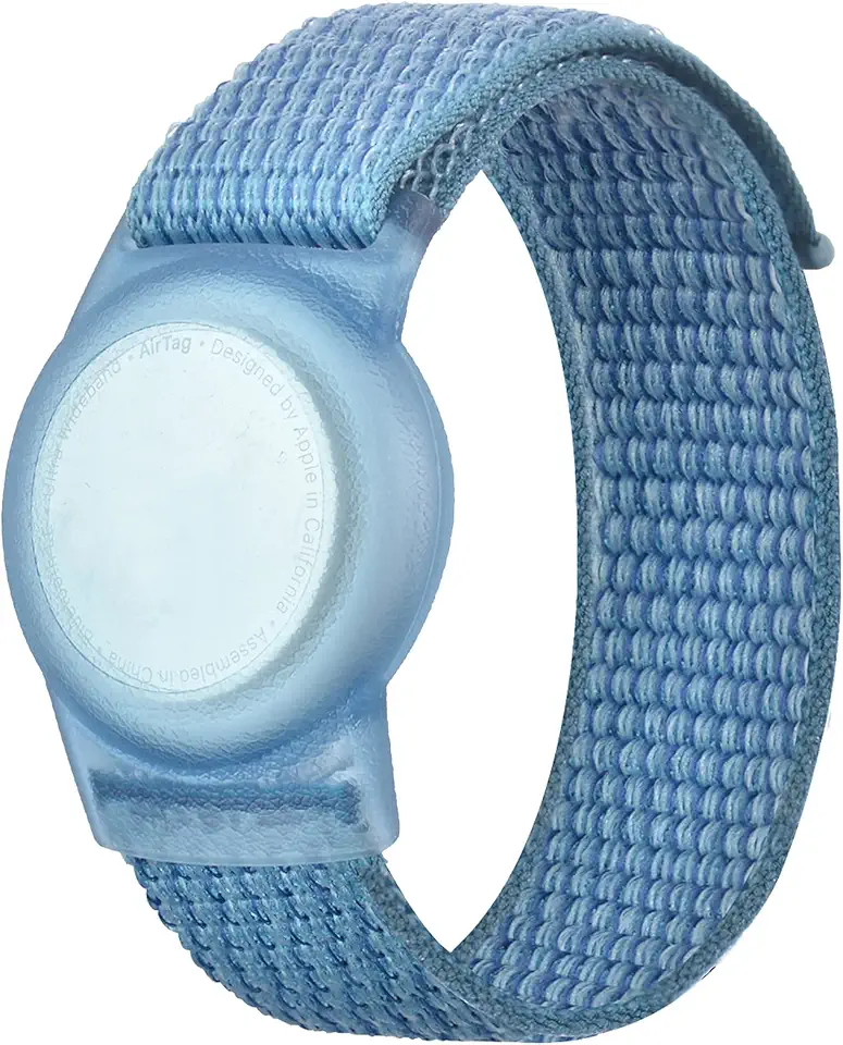 Pulseira infantil compatível com Apple AirTag, capa protetora para rastreador GPS de nylon, pulseira de relógio ajustável antiperda para crianças e idosos (Azul)