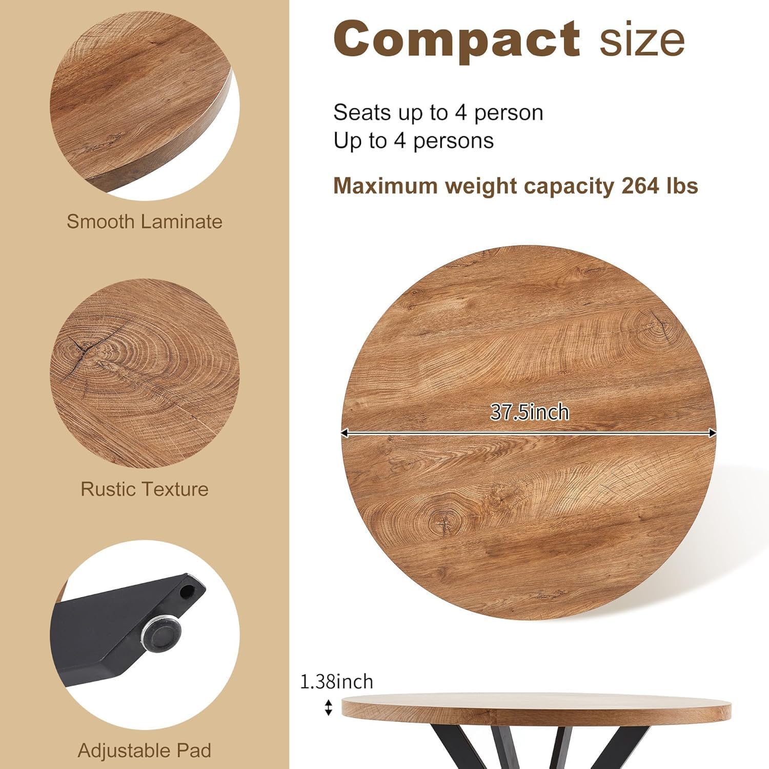 37″ Round Dining Table Set for 4, Mid Century Modern Small
