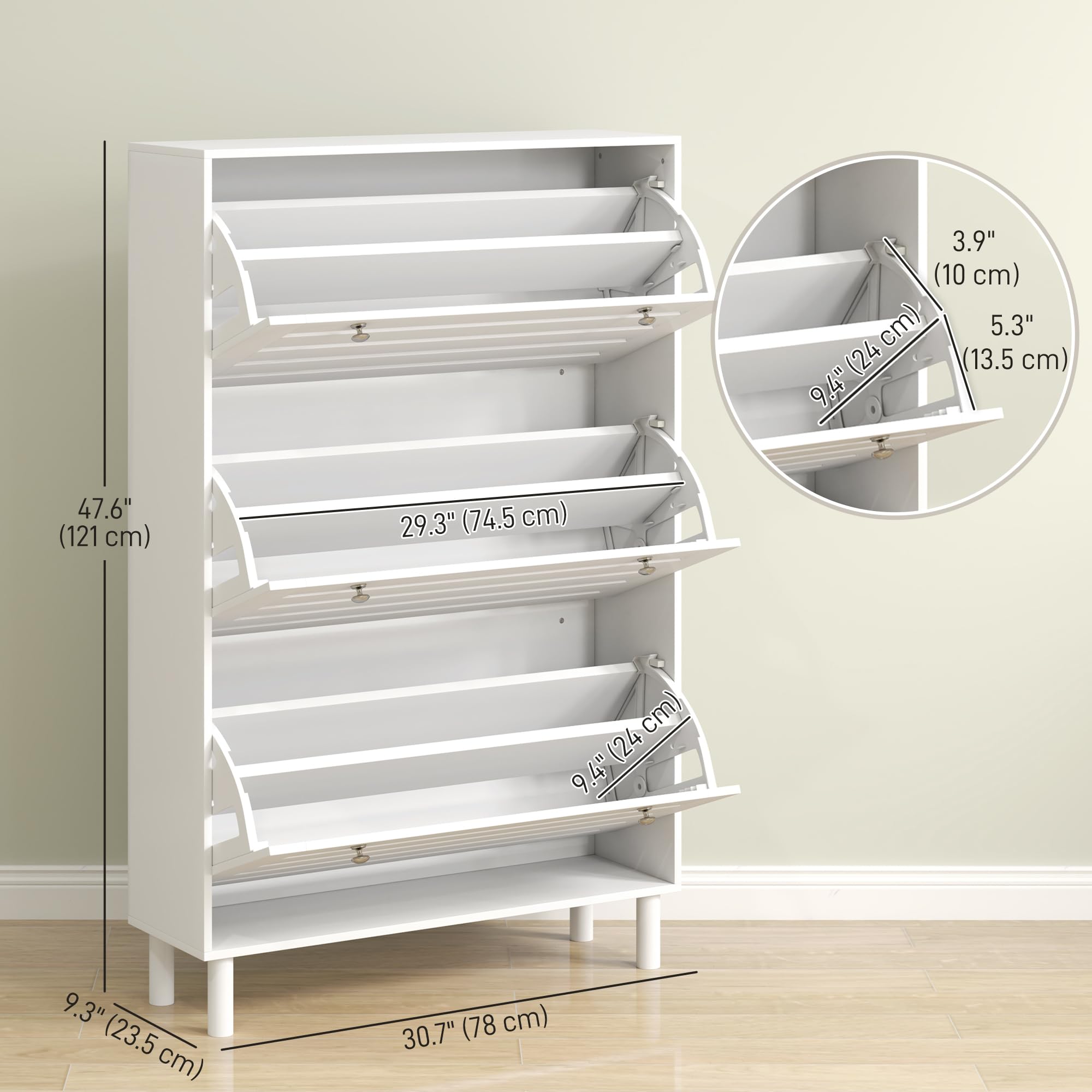 Meuble à Chaussures Avec Banc Pliable, Armoire à Chaussures Avec 3 Tiroirs Rabattables Avec Tiroirs Cloisons Ajustables Dispositif Anti Basculement Panneau De Particules Blanc 119x24x122 Cm 87902719