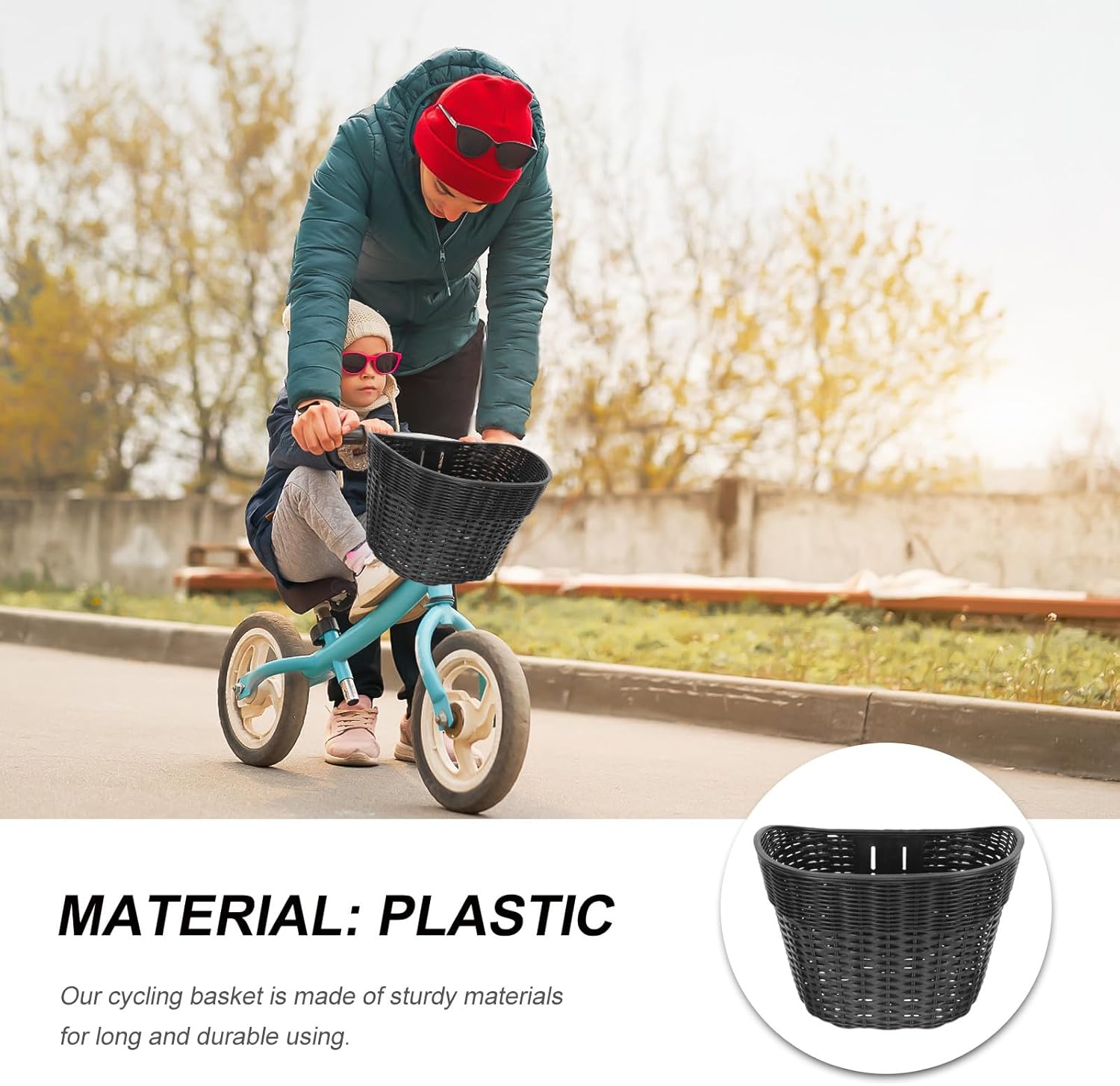 Mikinona Universal Bike Handlebar Basket Front Cycling Basket Fake Woven Rattan for Multi-Function Riding Supply