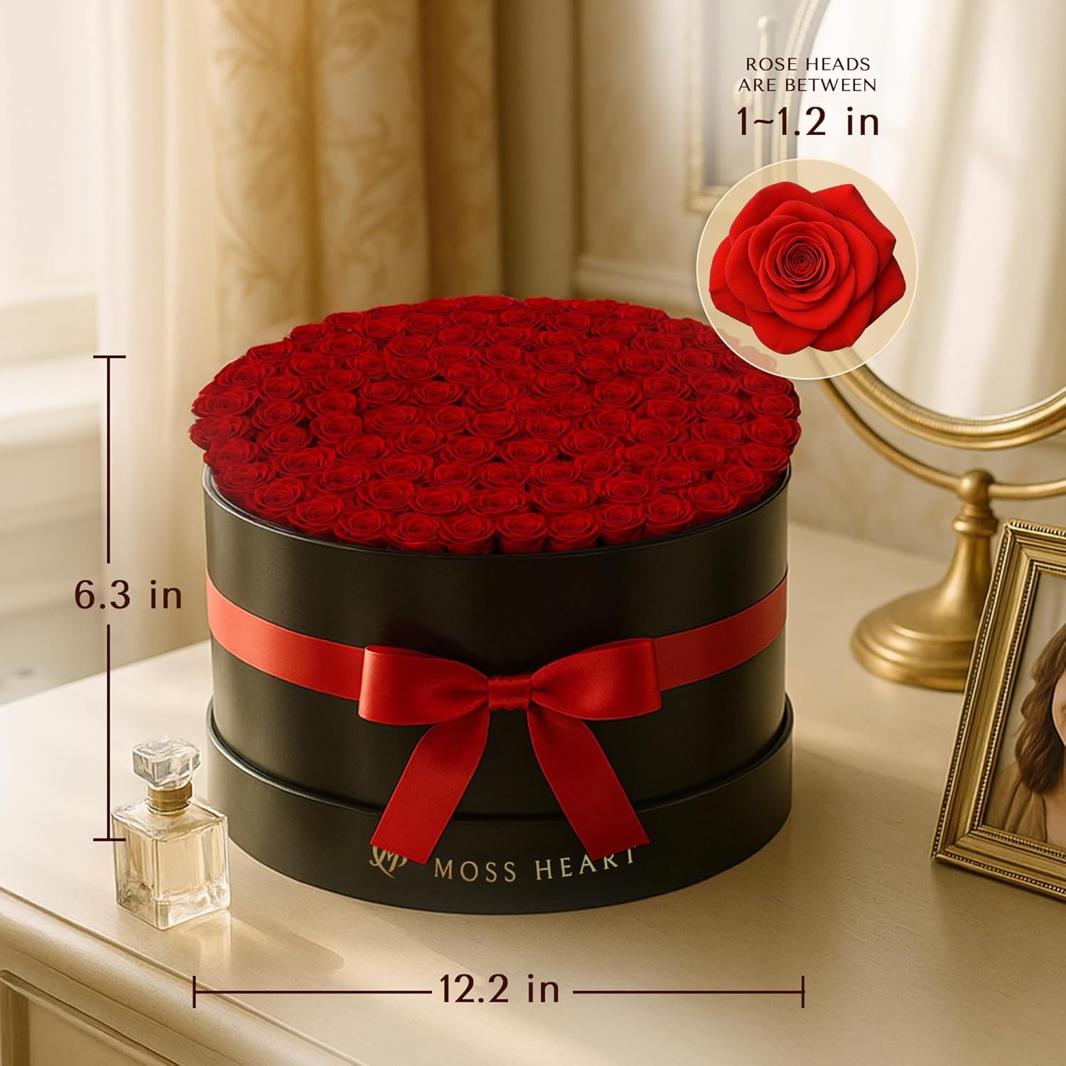 100 Preserved Roses in Designer Round Box, Real Forever Roses, Long-Lasting 1+ Year, No Watering, Luxury Home Décor Arrangement, Valentine’s Day Gift for Wife or Girlfriend - Image 2