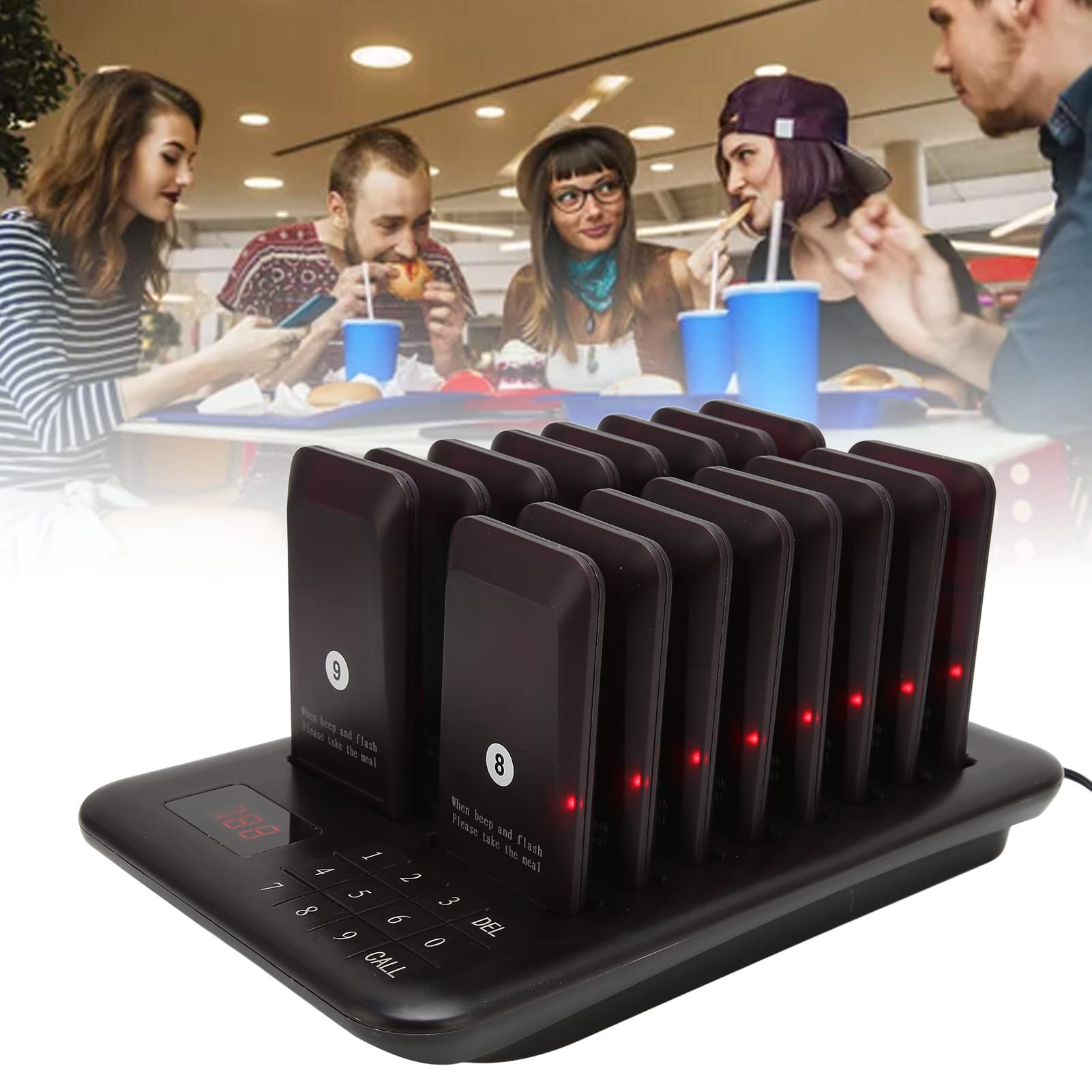 Cercapersone Portata 800 Metri, Chiamata Wireless per Ristoranti con 3 Modalità Vibrazione, 16 Ricevitori, Batteria 250mAh 20 Ore, Ideale per Personale in Attesa
