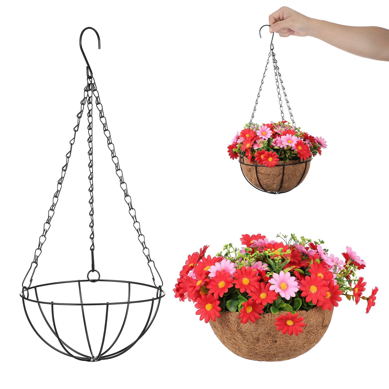 Cesta colgante con flores artificiales jojofuny para adorno de jardín