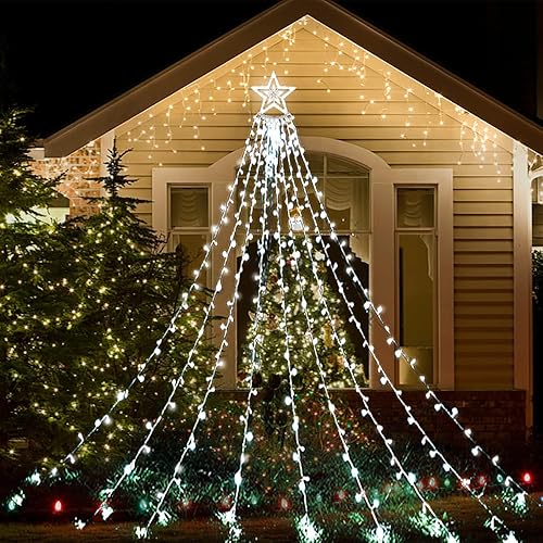 Decoraciones de Navidad para exteriores, 12.6 pies, 350 LED, 8 modos, luces de Navidad para exteriores, luces de Navidad para casa, patio, porche,