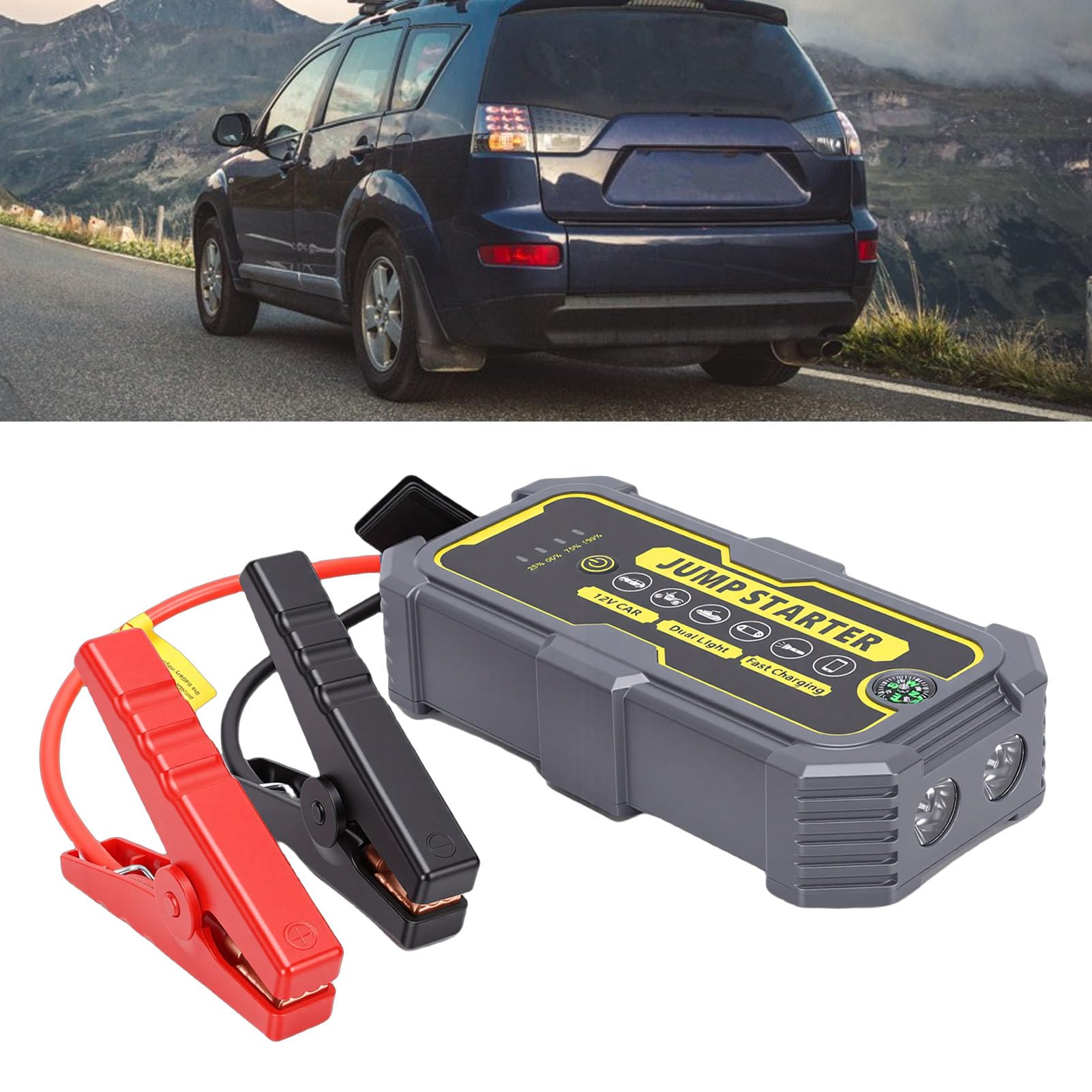 Avviatore di Emergenza per Auto 6000A, Batteria Portatile da 12 V con Ricarica Rapida PD e Display Digitale, per Motori a Gas Fino a 7,0 Litri o 5,5 Litri, (Unità principale+Morsetto