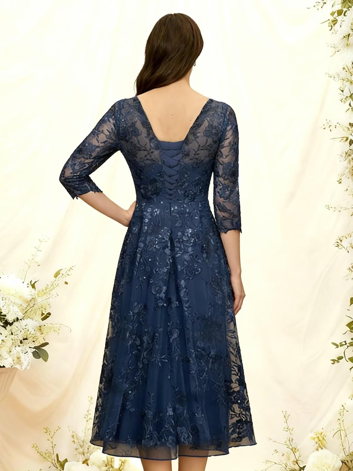 Laces Sequin Mother of The Groom Dresses for Women Sleeves A Line Applique Grandmother of The Bride Dress Wedding - Image 6