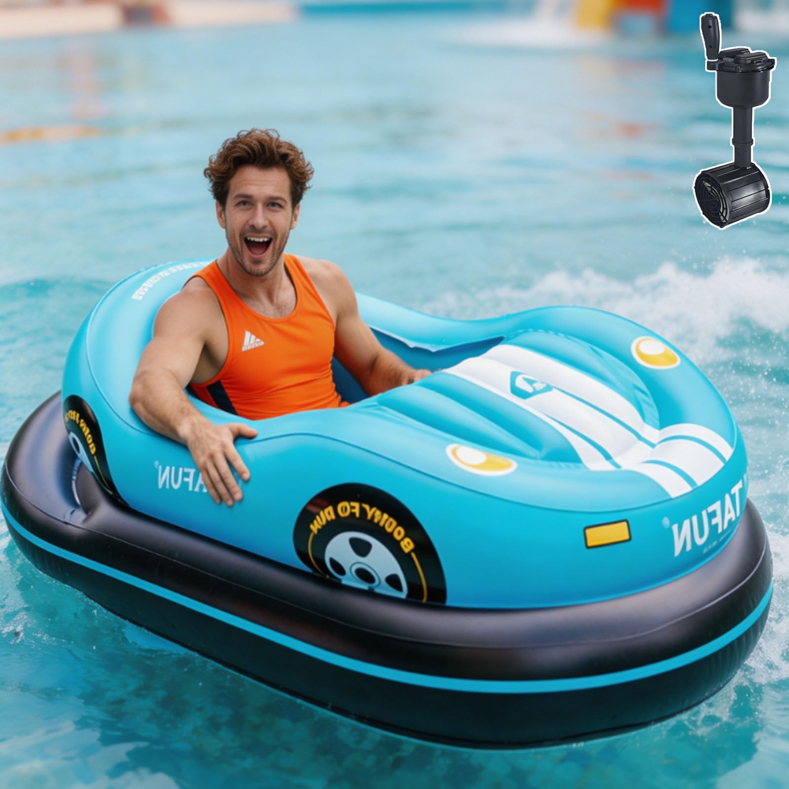 ErShangMao Motorized Pool Float, Inflatable Motorized Bumper Boat For Adults W/ 50w Joystick Drive,Electric Bumper Car Float,265 Lb Capacity,2 Rechargeable Batteries & Cordless Air Pump For Pools