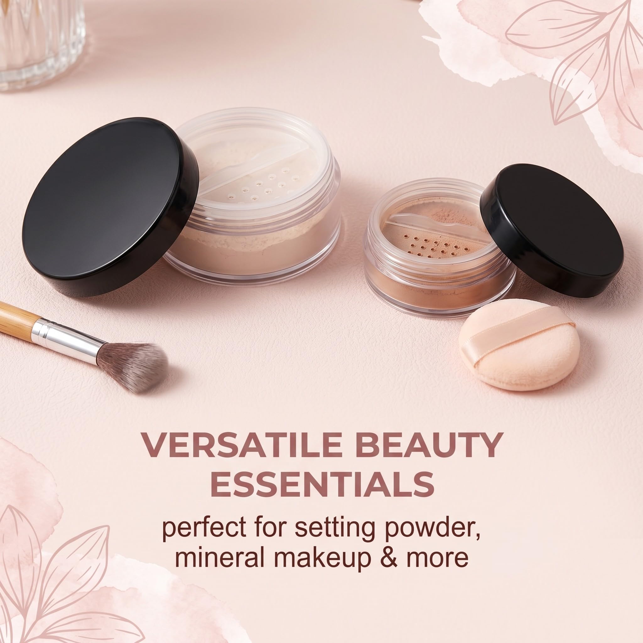 Lot de 4 Boîtes à Poudre Portables Vides – Réutilisables – 10g*2+20g*2– Transparentes avec Couvercle Noir – Tamis Amovible Intégré – Pour Femmes et Filles – Cosmétiques Voyage
