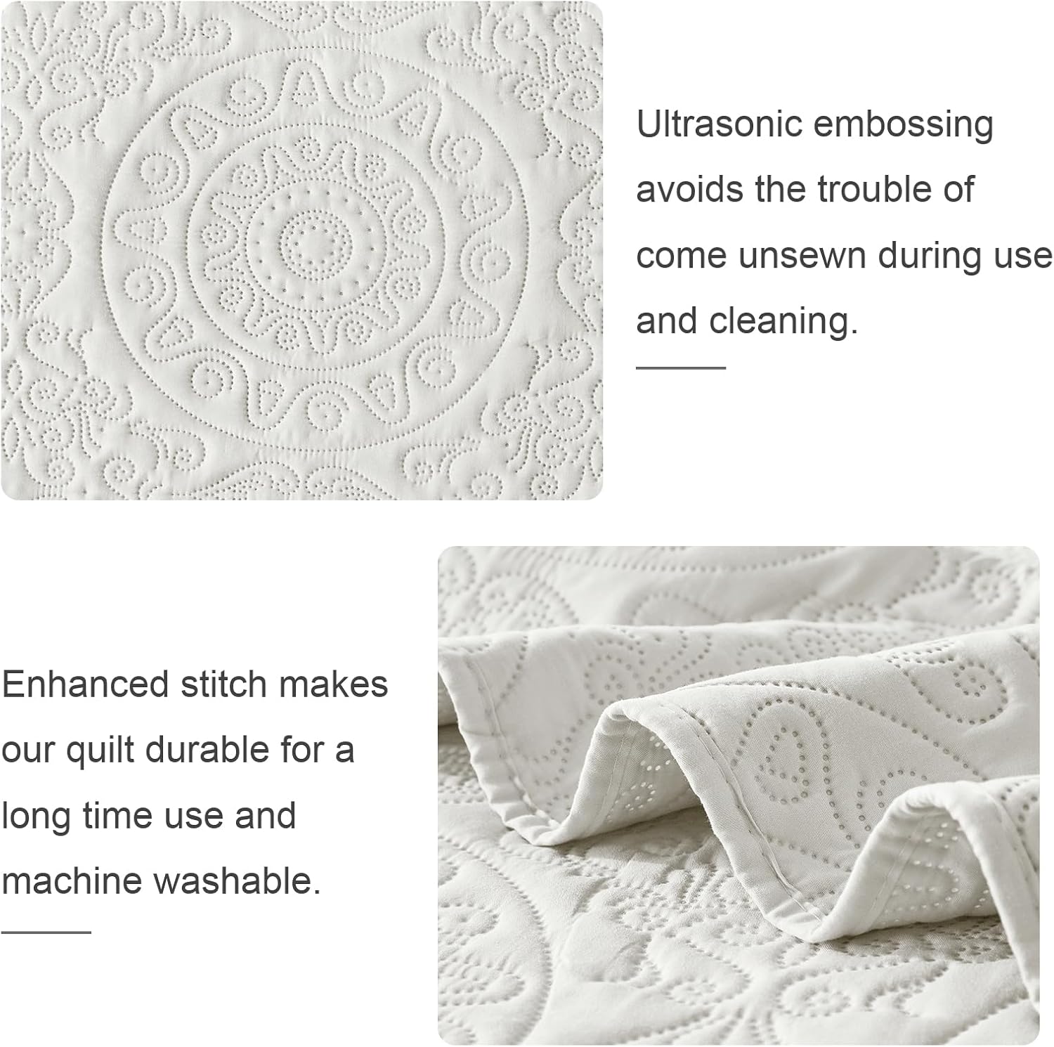 WURUIBO Cream White Quilt Set Twin Size, Embossing Microfiber Bedspreads with Pillow Sham, Ligthweight Breathable Thin Coverlet, Reversible Bedding Set for All Season (1 Quilt, 1 Pillow Sham) - Image 8