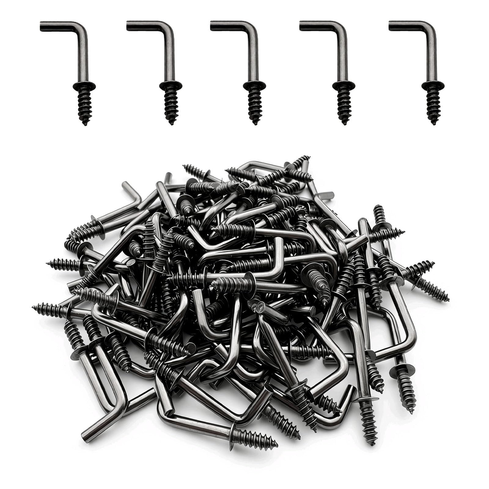 IDEALSV 100 Pcs Black Bronze Screw in Hooks Small 5/8" L Shape Hooks 1 Shape Right Angle Hooks 7 Shape Medal Screw Hooks