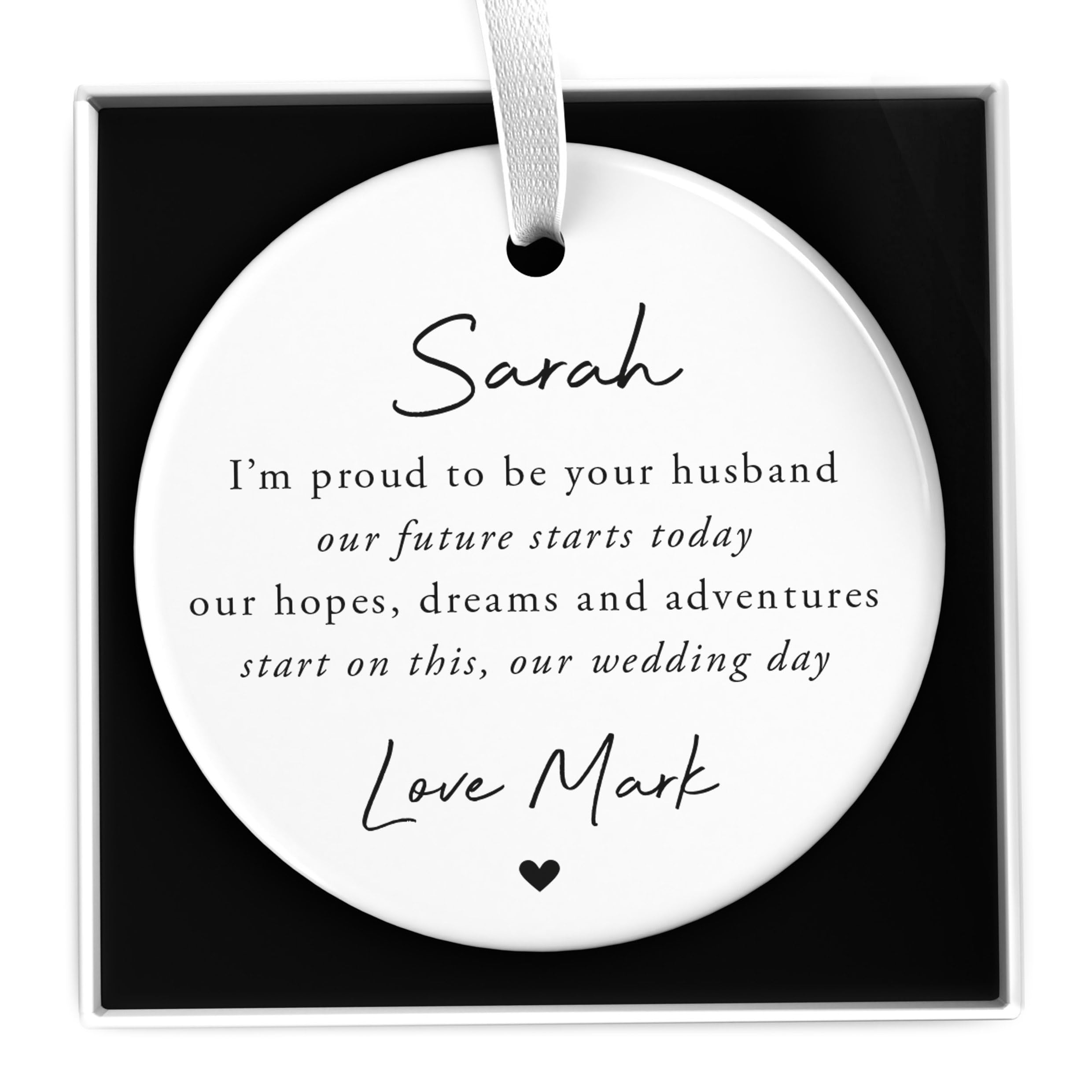 Beecreative Personalised Bride Gifts From Groom - On Our Wedding Day Gift - Wife To Be Gifts - Ceramic Heart Or Circle With Gift Box