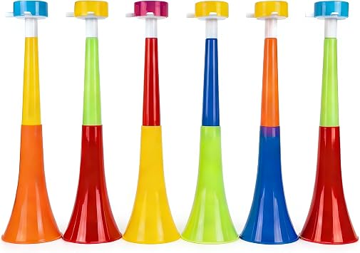 6-Pack Stadium Horns Vuvuzela, 11IN Large Loud Cheering Noise Maker for Fans, Colorful Plastic Blow Horn Extendable for Tailgate Party, Game Day, Sporting Events