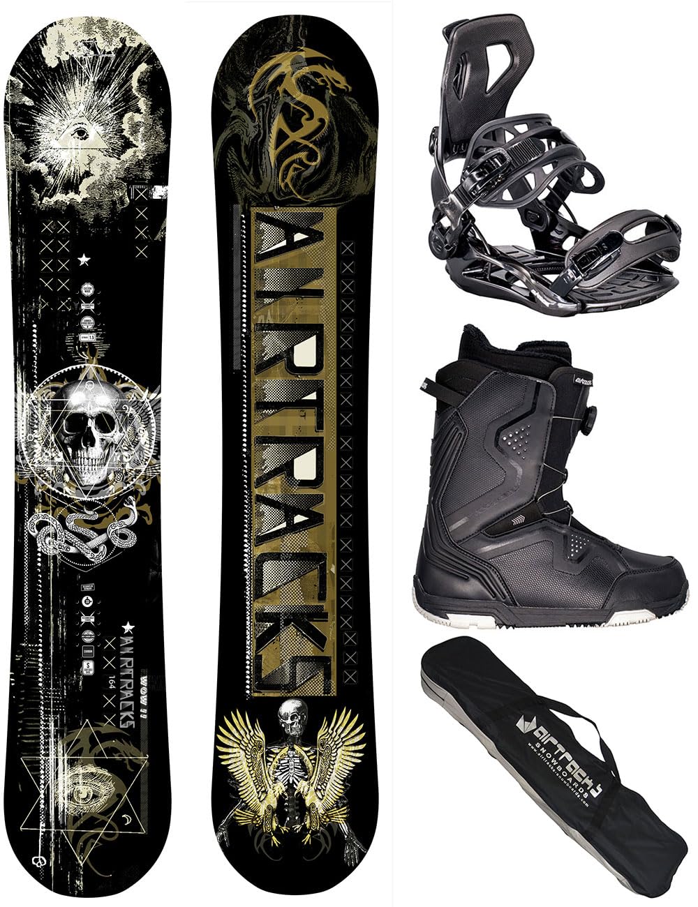 AIRTRACKS Snowboard Set (Paquete Completo) Tabla Wow Carbon Wide Hybrid Rocker (Hombre)+Fijaciones Master+Botas+SB Bolsa Nuevo 150 155 160 164 cm