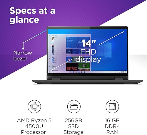 Miniatura 6 de Lenovo Laptop Flex 5 14, pantalla táctil FHD de 14.0 pulgadas, AMD Ryzen 5 5500U, 16 GB de RAM, 256 GB de almacenamiento, gráficos AMD Radeon