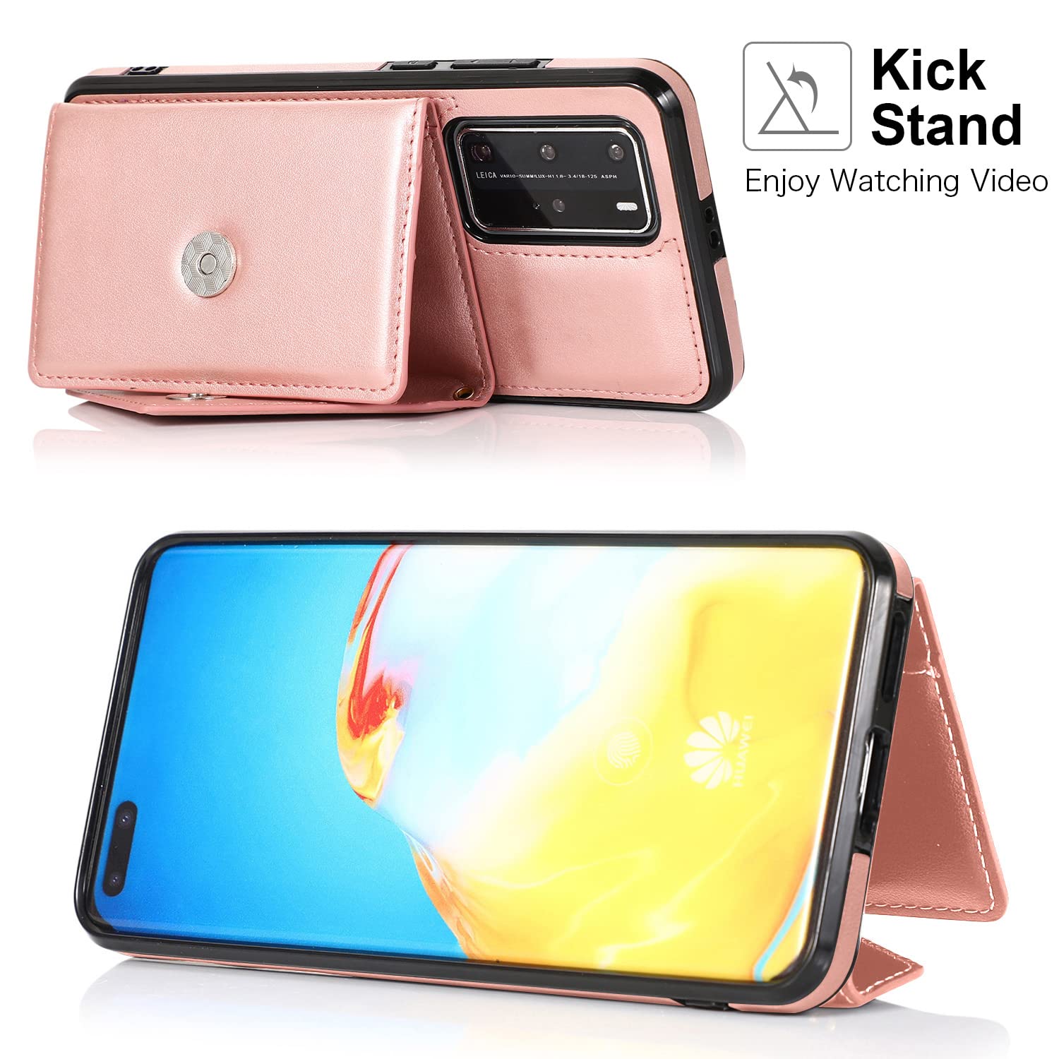 Custodia Flip in Pelle PU con Finestra Visibile e Chiusura Magnetica Invisibile Compatibile con Huawei P30 Pro, Protezione Totale (Rosa