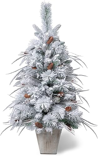 Decor - Árbol de Navidad artificial flocado de 35 pies con conos de pino para decoración navideña