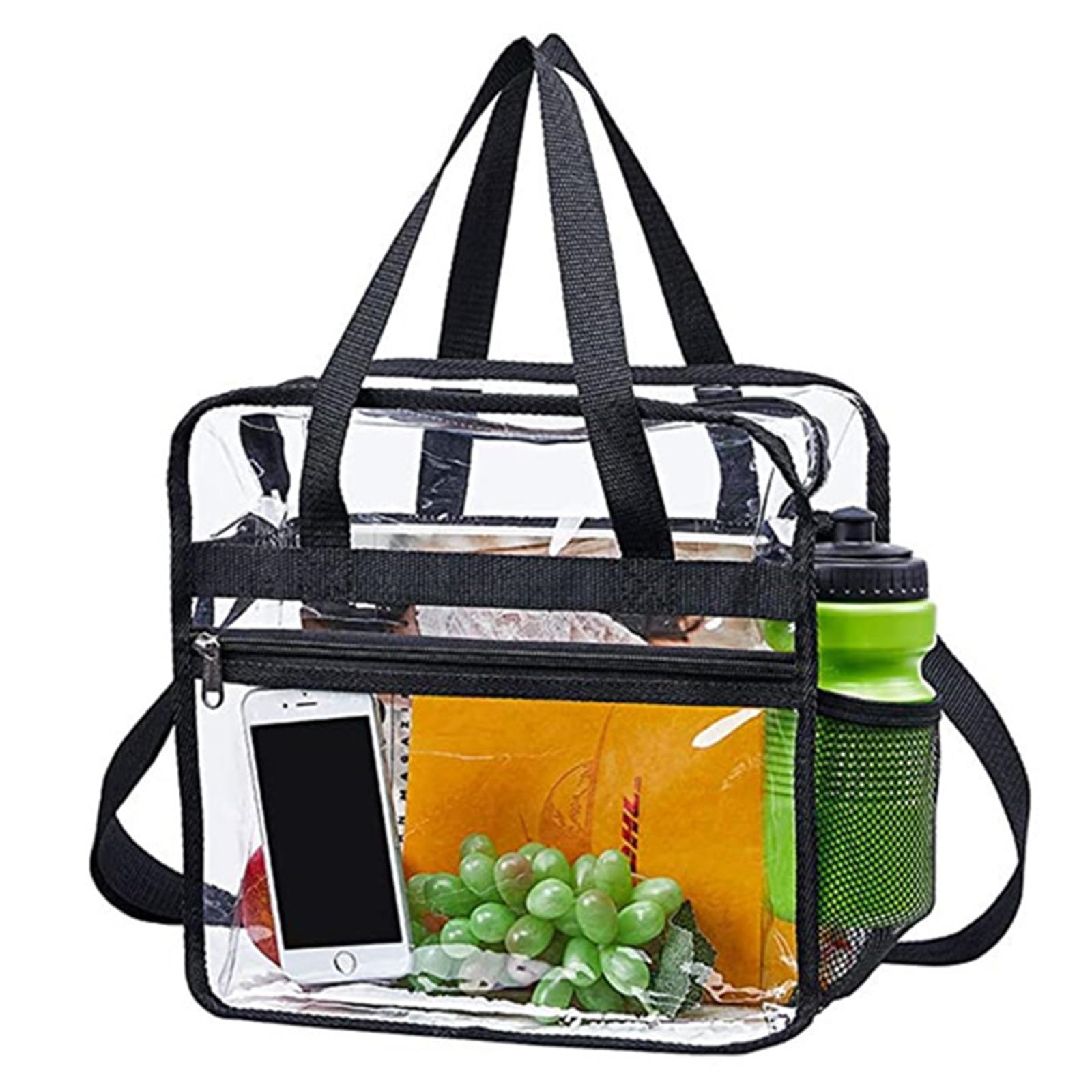 Large Clear Tote Bag PVC Waterproof Transparent Bag See Through Lunch Bag Travel Toiletry Handbag with Zipper and Shoulder Strap for Women Men Work Shopping