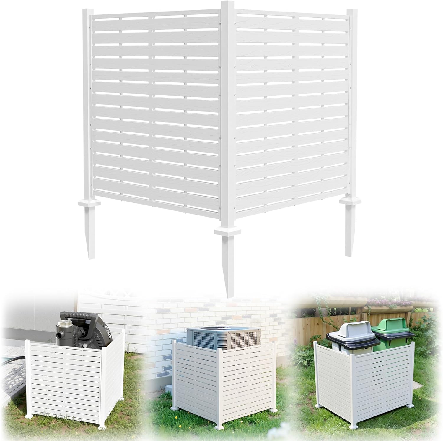 38" W x 39" H Air Conditioner Fence Panels, Outdoor Privacy Screens, Pool Equipment Enclosure, Trash Can Screens Fence Kit for Outside Backyard Patio, White
