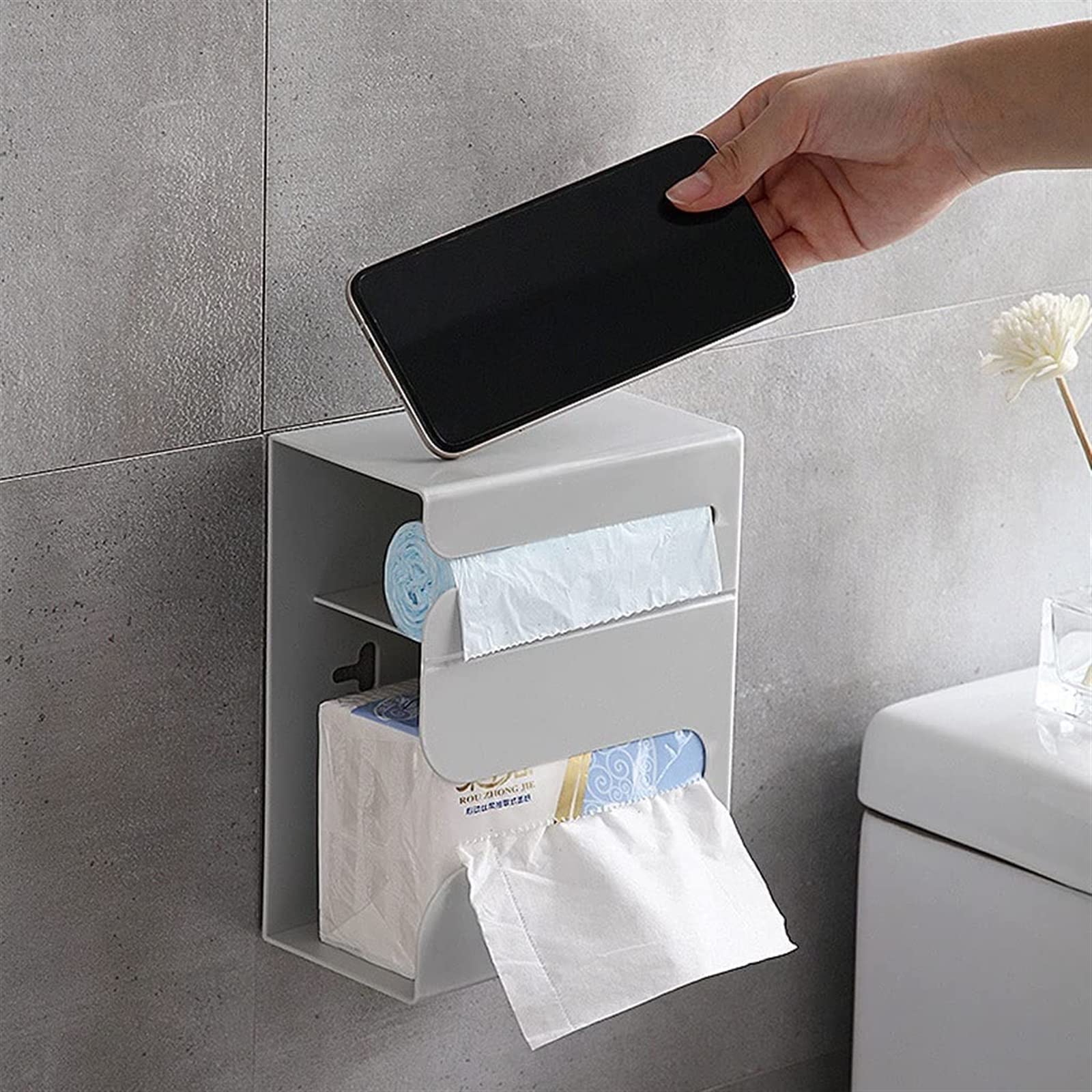 Portarrollos de papel higiénico Portarrollos de papel higiénico for baño, caja de pañuelos multifunción montada en la pared, sin perforaciones, soporte for papel higiénico, accesorios de baño, estante