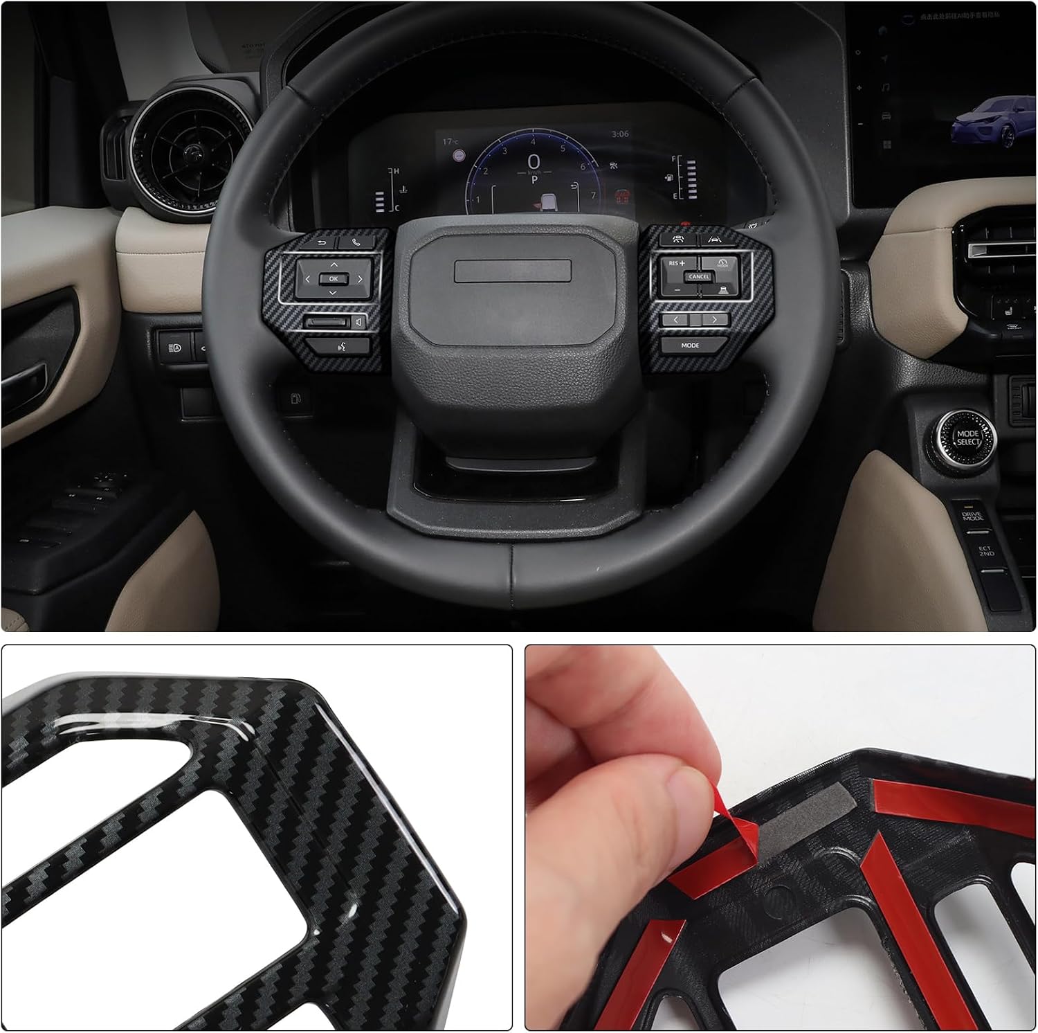 2 Pcs Steering Wheel Button Decorative Sticker for 2024 2025 2026 Toyota Land Cruiser 250 1958 Prado Lc250 J250 Interior Modification Accessories (Carbon Fiber Button Sticker)