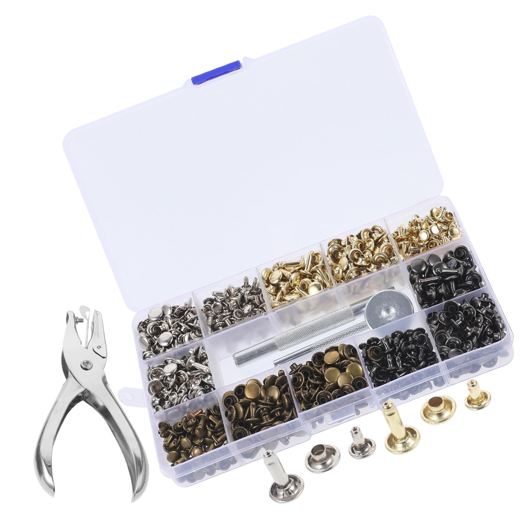 TEHAUX 480 Sätze Teiliges Nieten mit Werkzeug für DIY Bastelarbeiten Leder Rivets für Taschen Kleidung Hüte Jeans und Mehr Lochwerkzeug für Einfache Installation